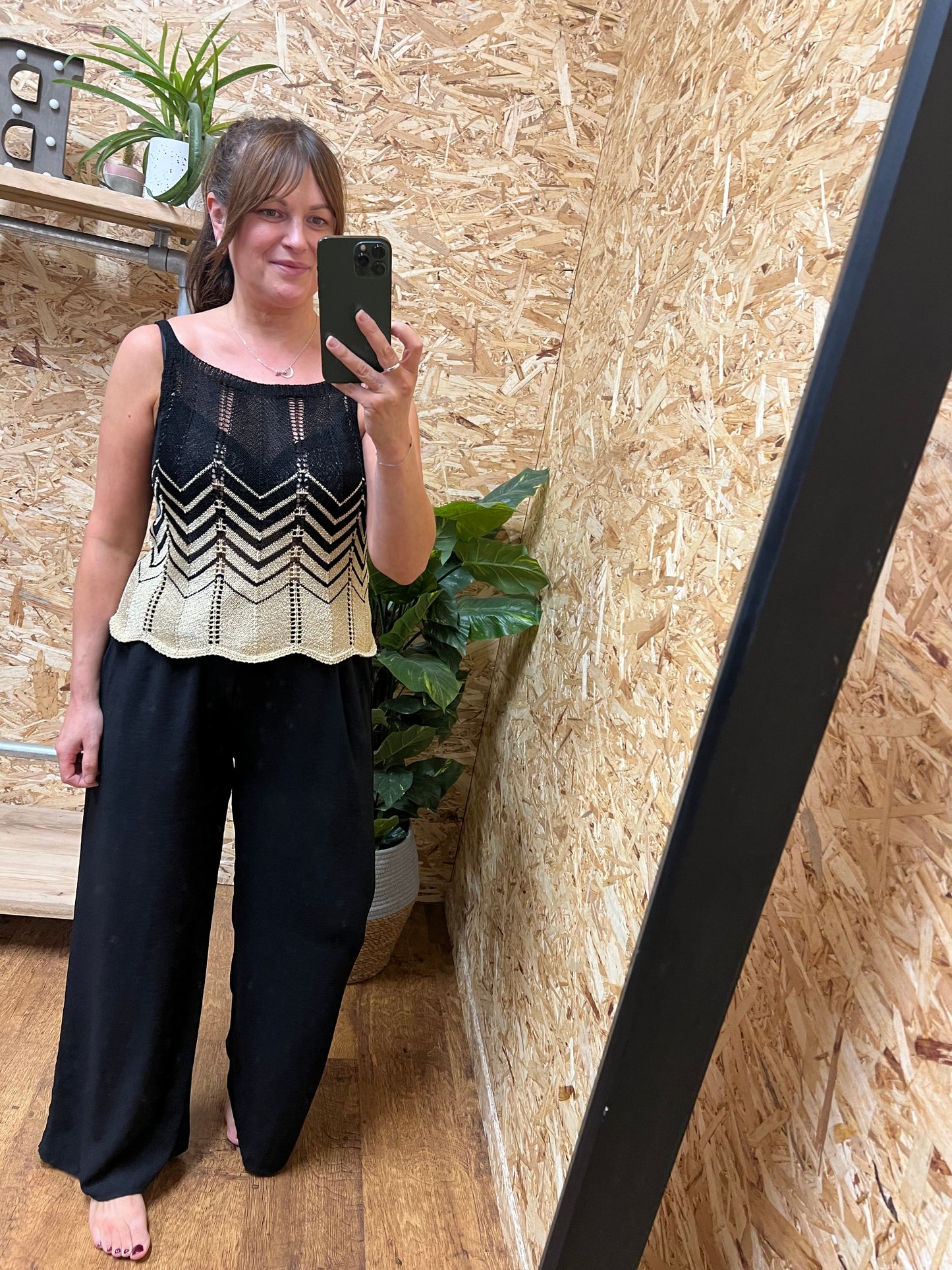 Gold Lurex Cami Black