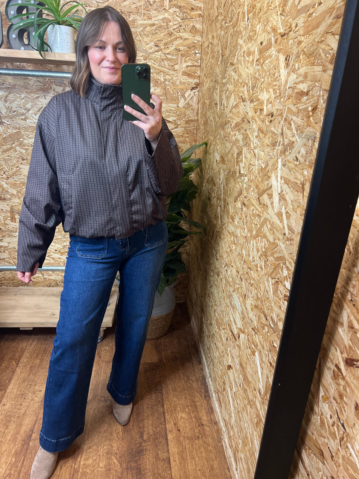 Short Checked Bomber Jacket