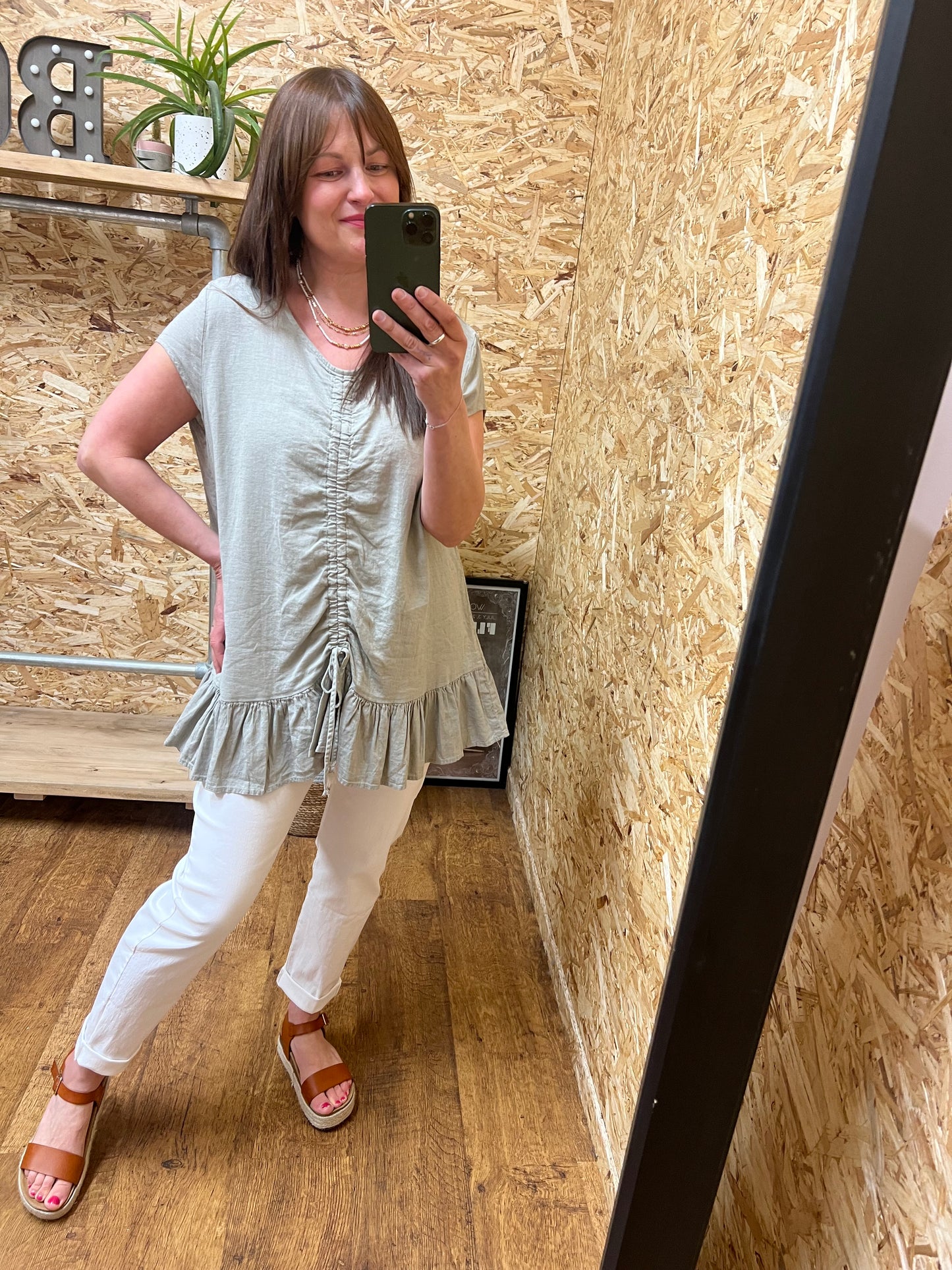 Ruched Front Linen Mix Top