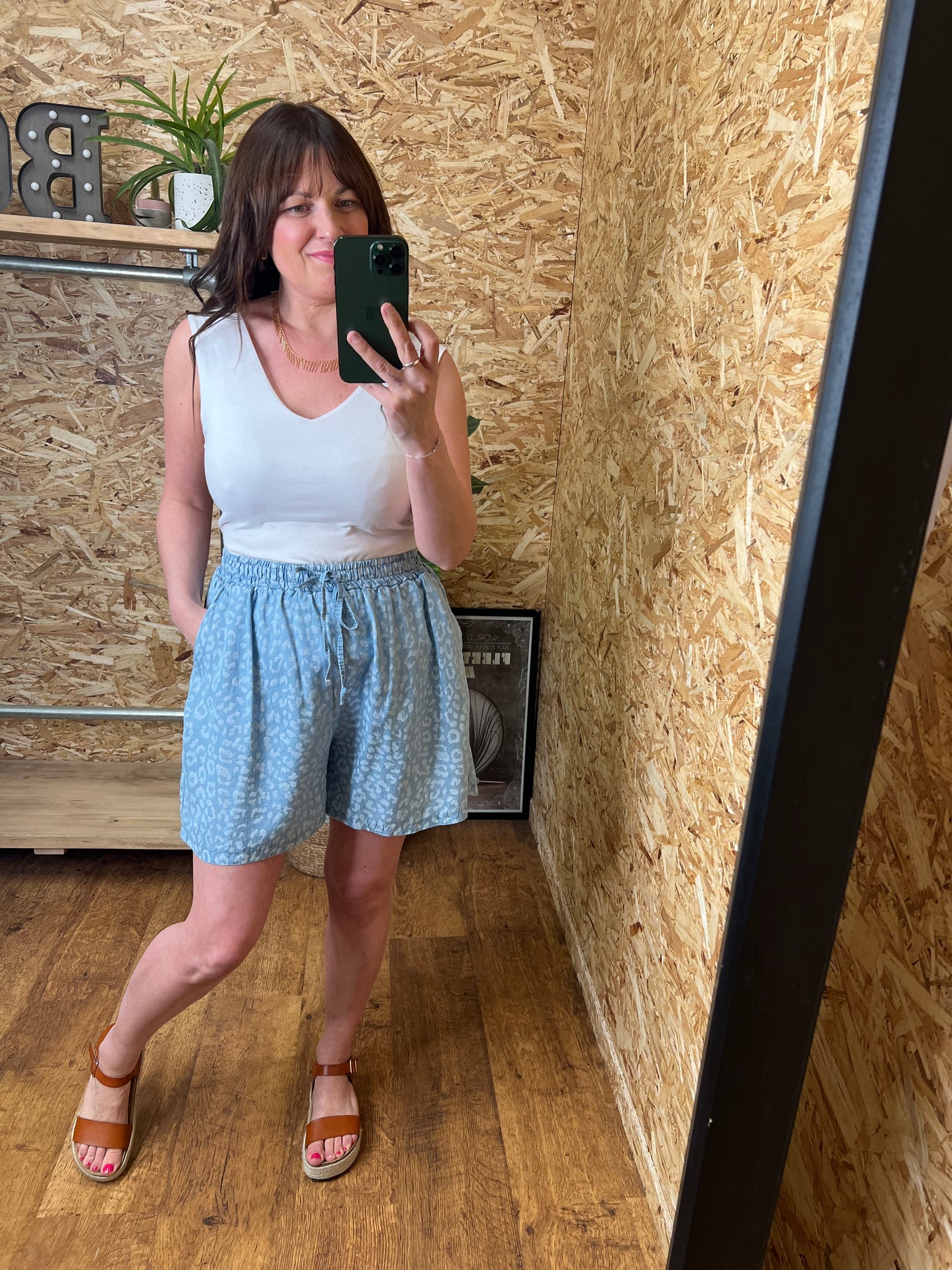 Leopard Chambray Shorts