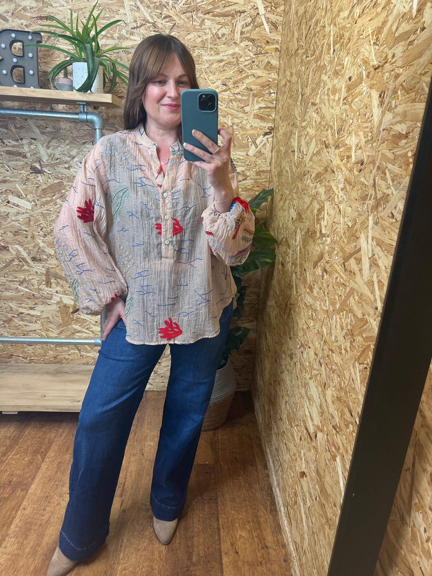 Coral Embroidered Shirt
