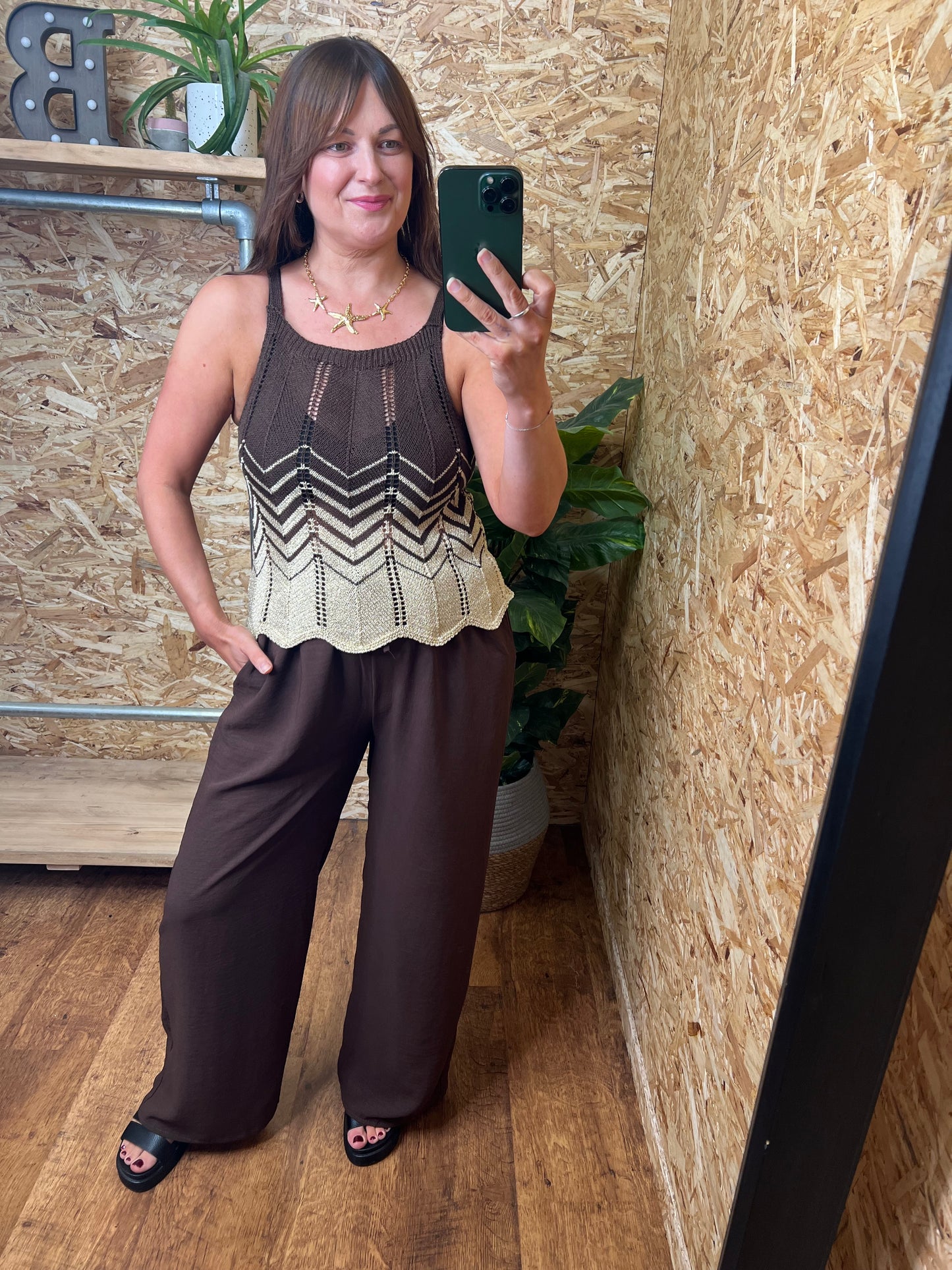 Gold Lurex Cami Chocolate