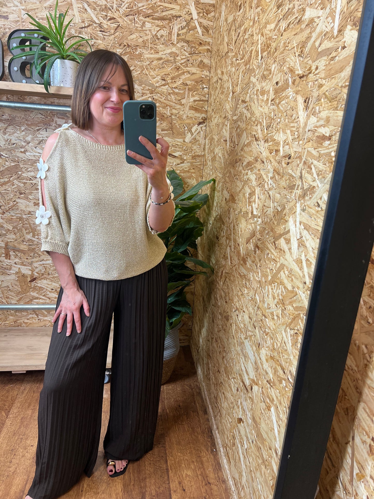 Gold Lurex Daisy Shoulder Knit