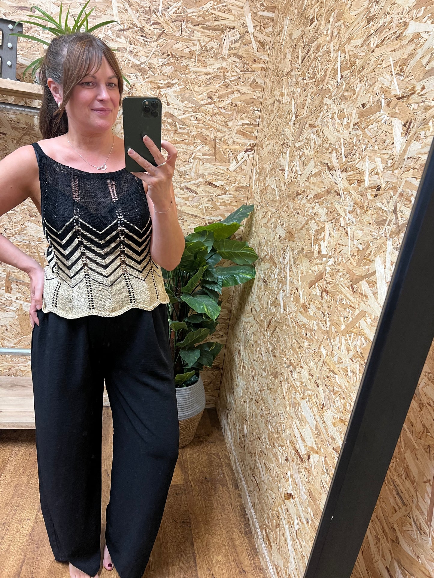 Gold Lurex Cami Black