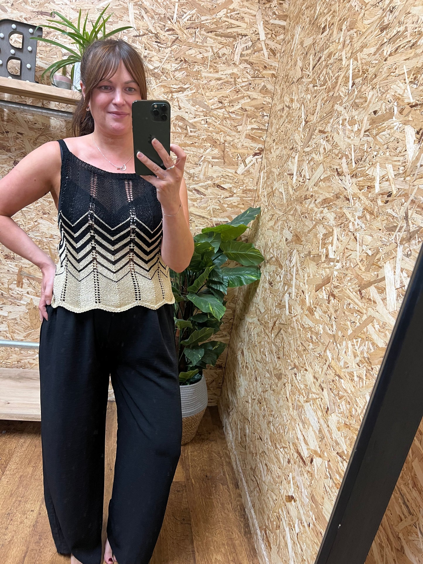 Gold Lurex Cami Black