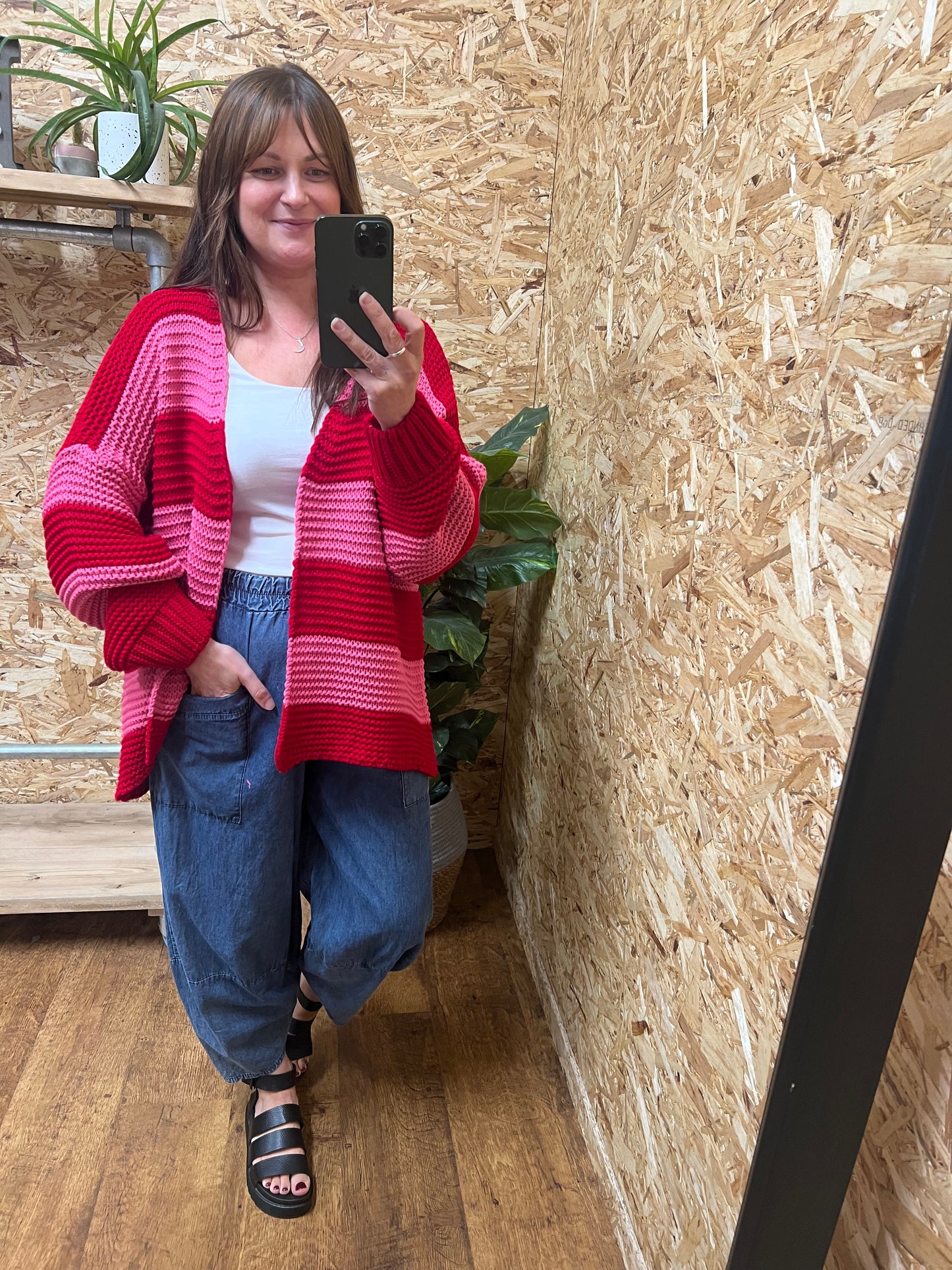 Chunky Stripe Cardigan-Red/Pink