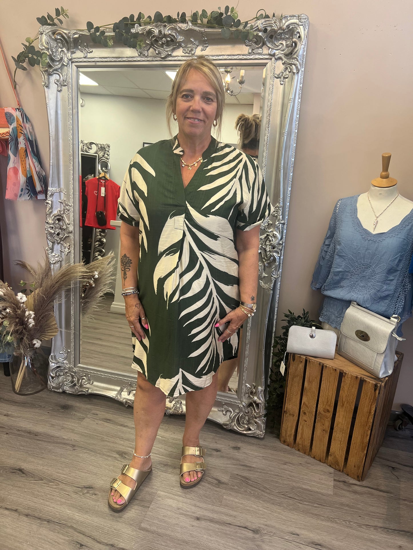 Palm Print Tunic Dress
