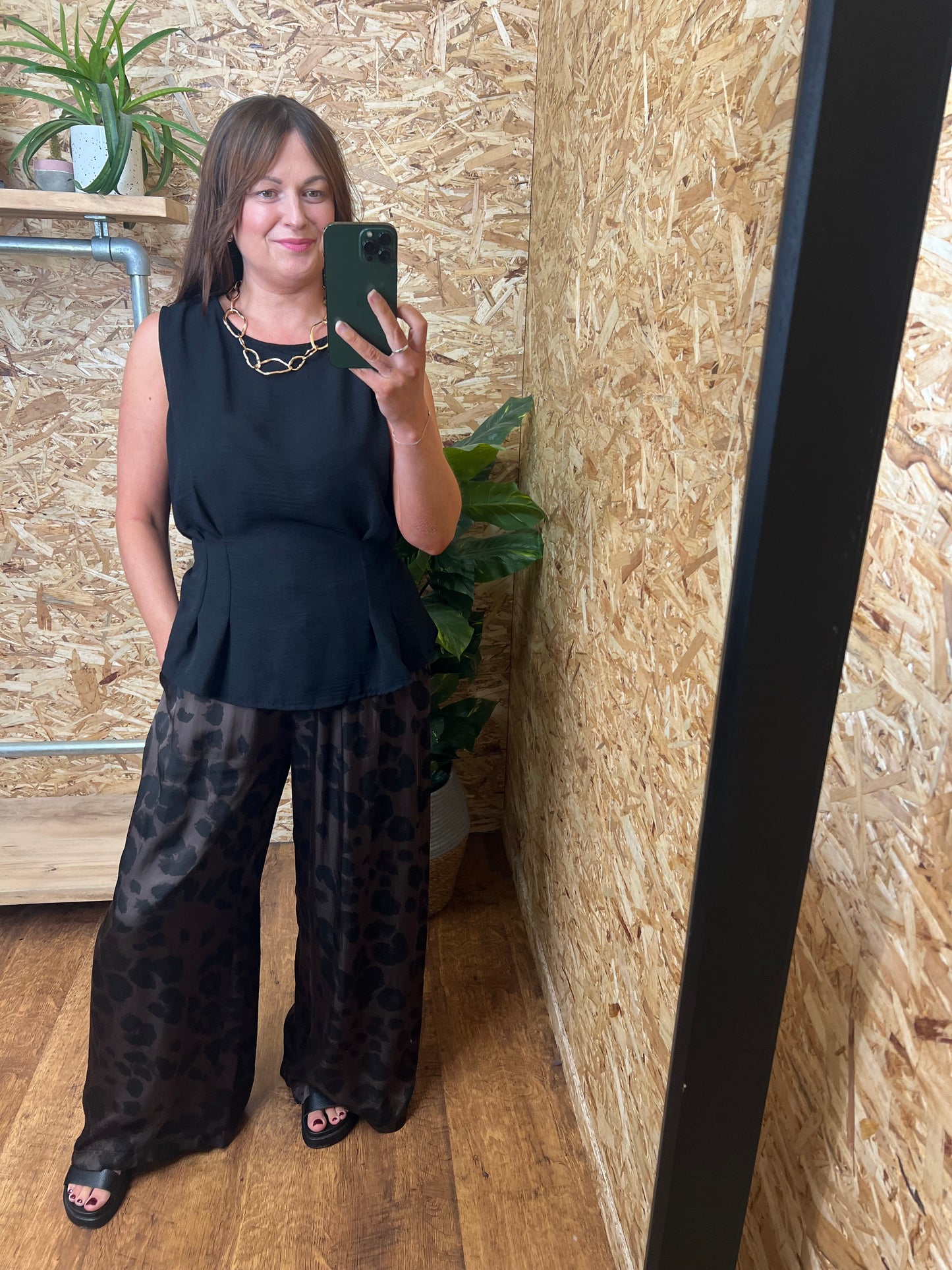 Silk Mix Leopard Trousers Chocolate