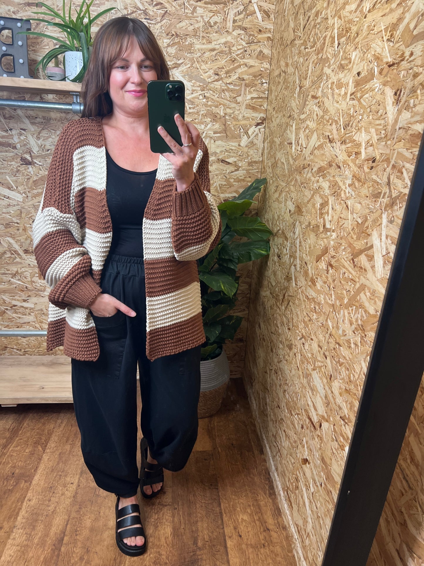 Chunky Stripe Cardigan - Chestnut/Cream