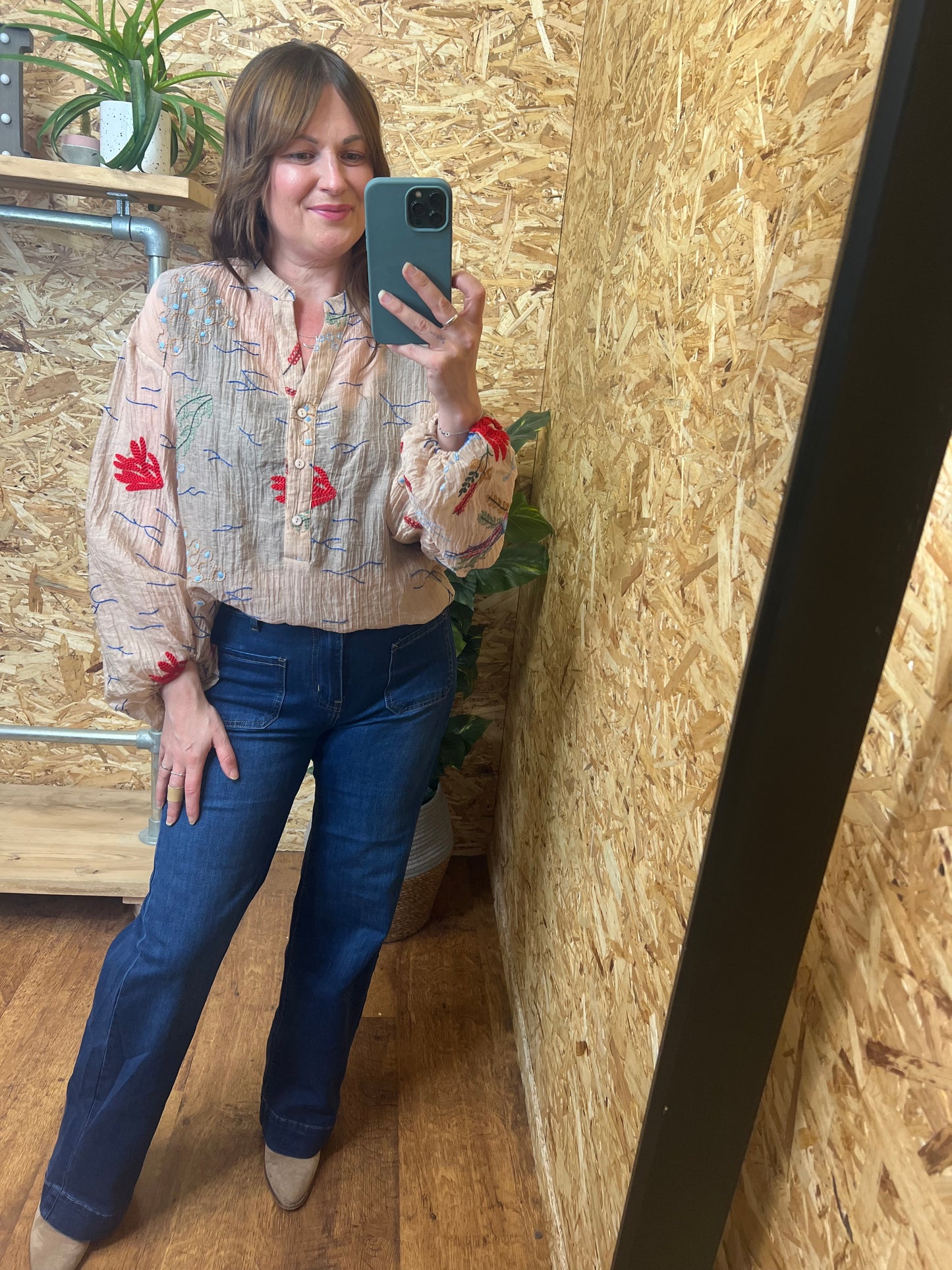Coral Embroidered Shirt