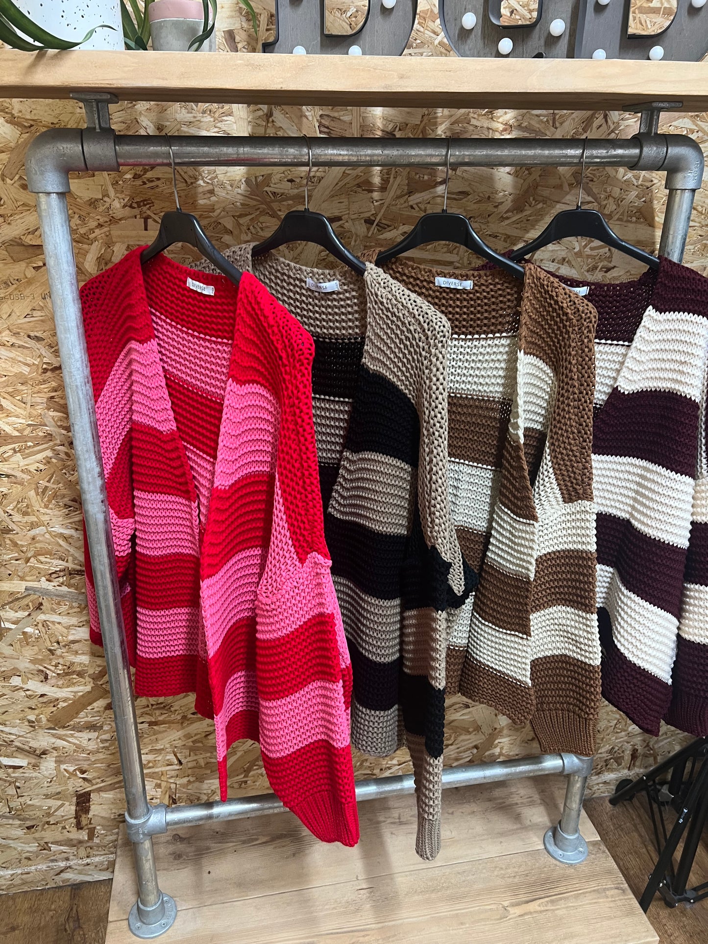 Chunky Stripe Cardigan-Red/Pink
