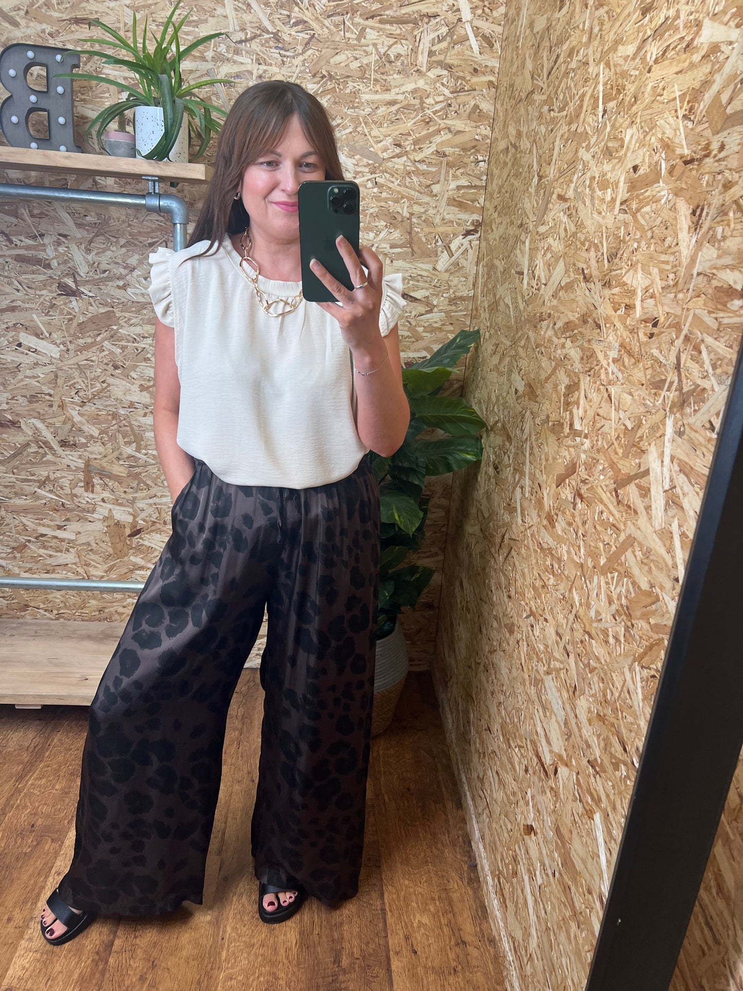 Silk Mix Leopard Trousers Chocolate