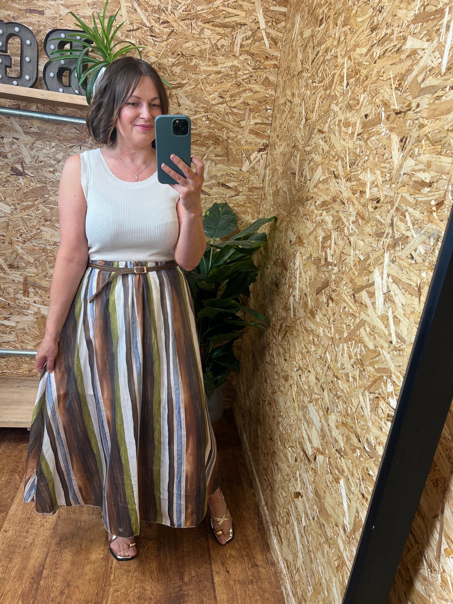 Stripe Belted Skirt