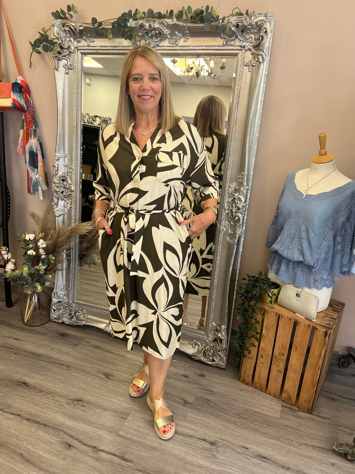 Abstract Floral Tie Dress