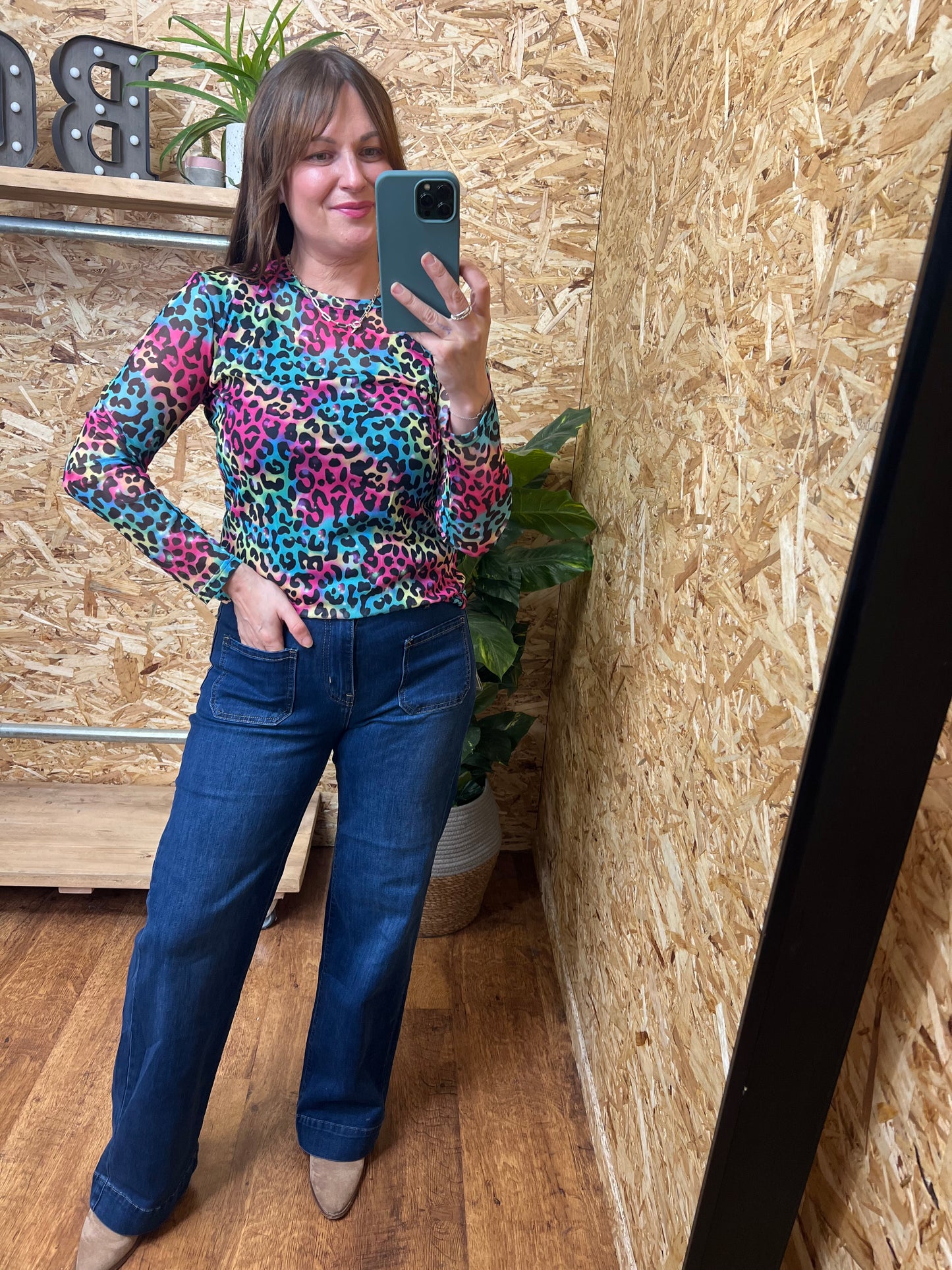 Multi Coloured Leopard Mesh Top