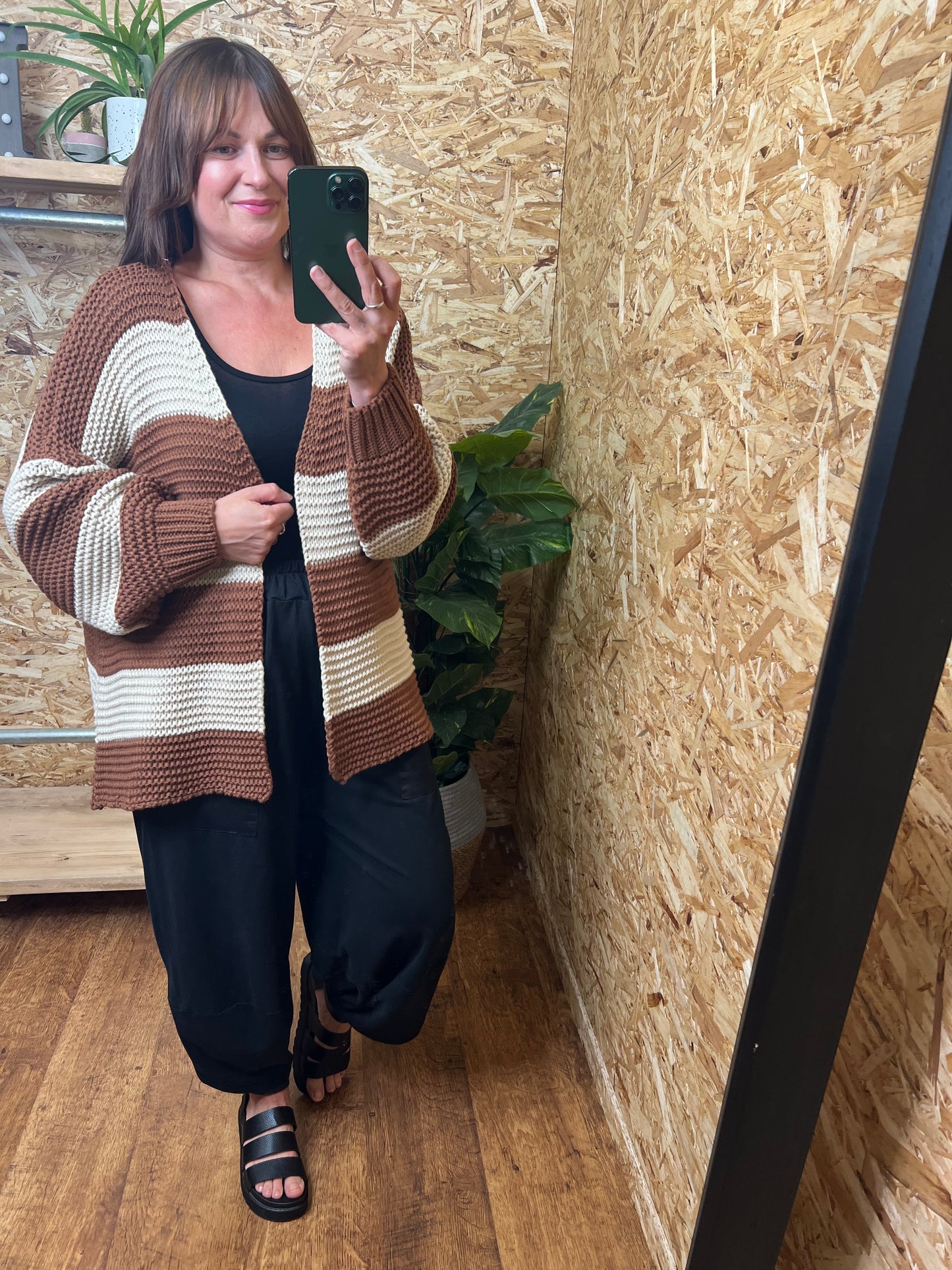 Chunky Stripe Cardigan - Chestnut/Cream
