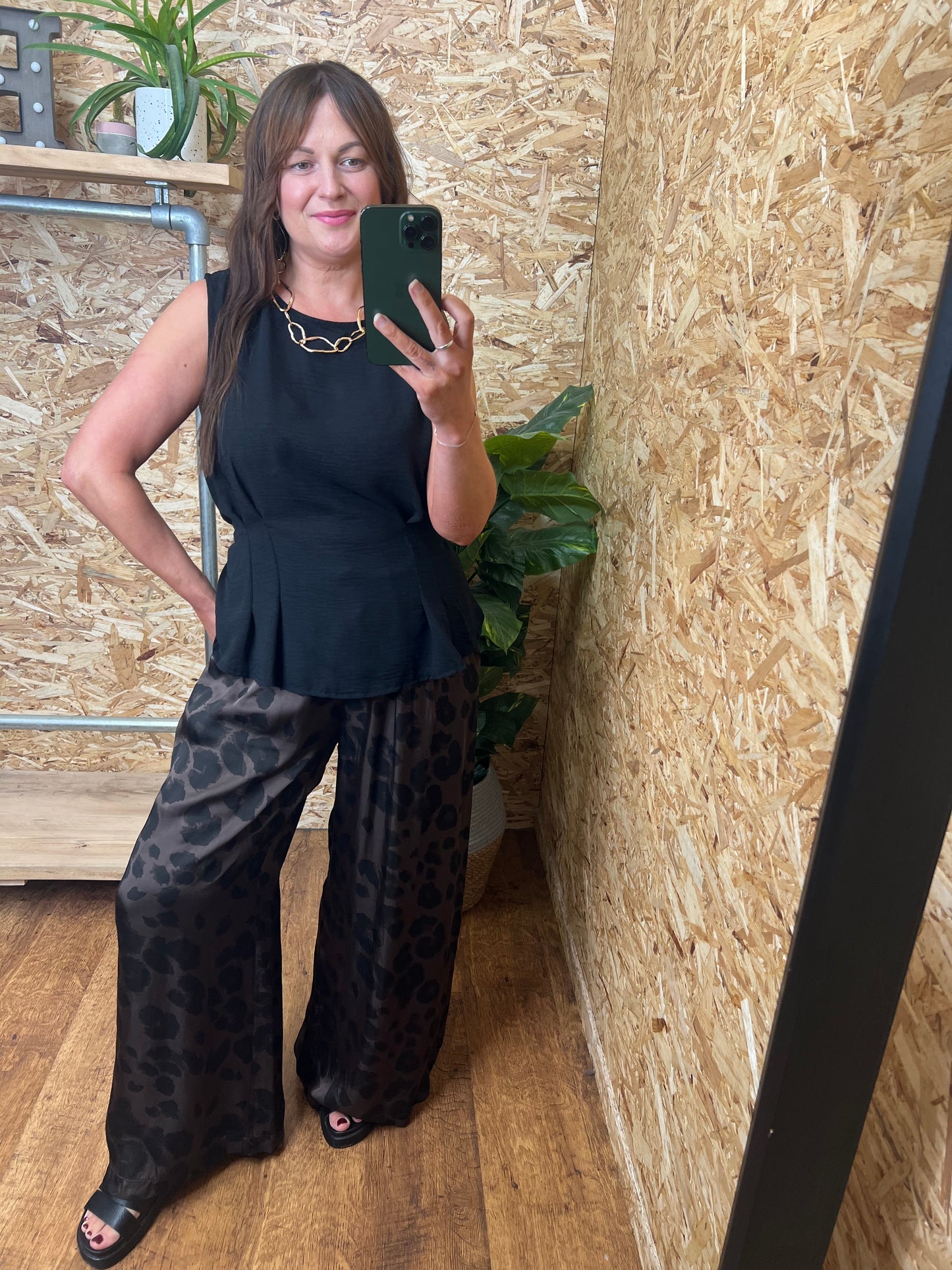 Silk Mix Leopard Trousers Chocolate