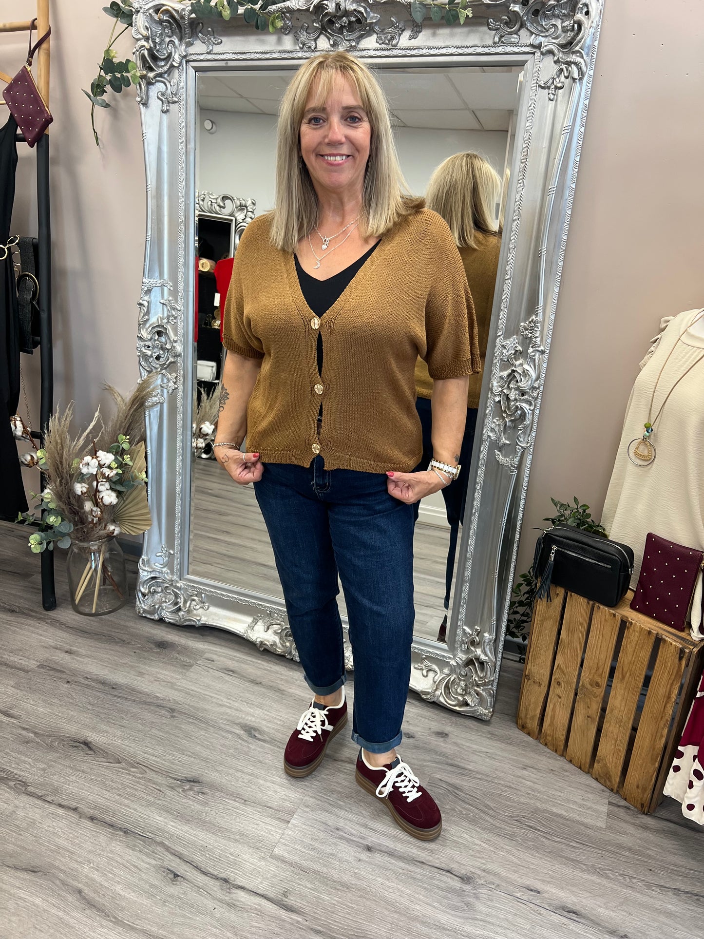 Gold Button Short Cardigan