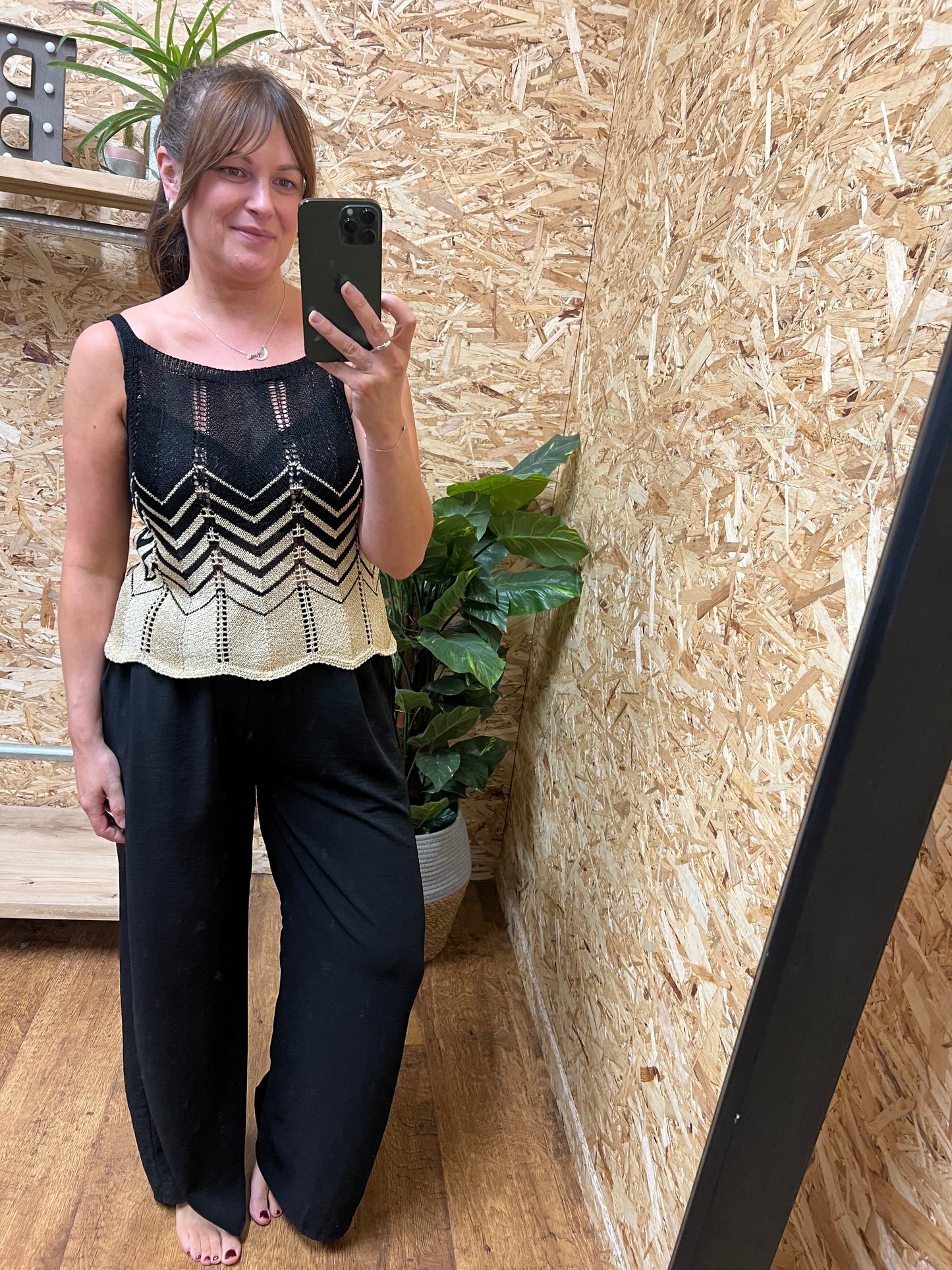 Gold Lurex Cami Black