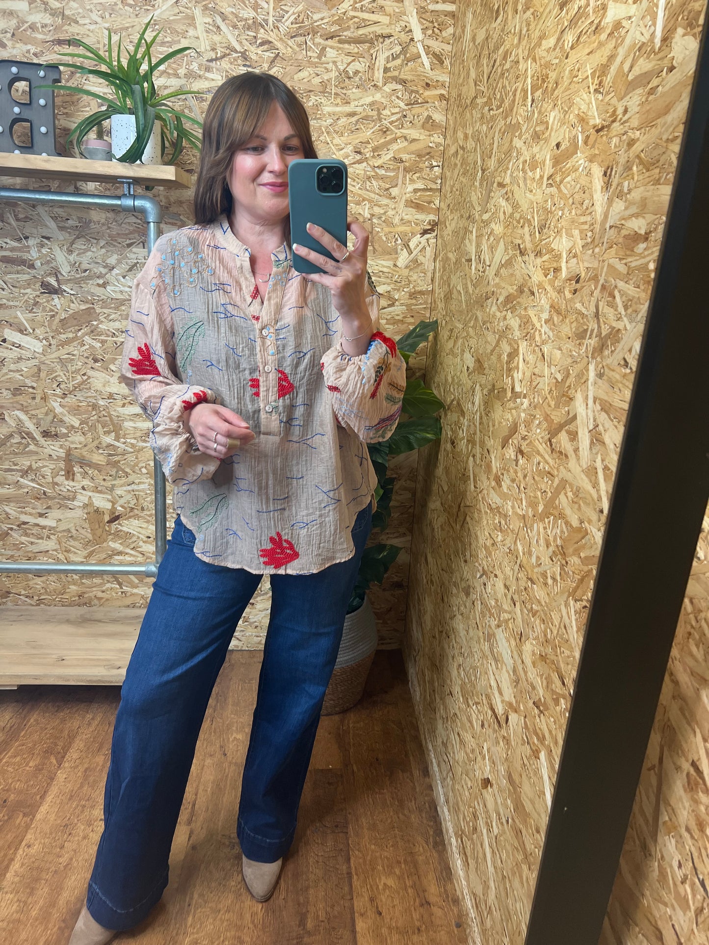 Coral Embroidered Shirt