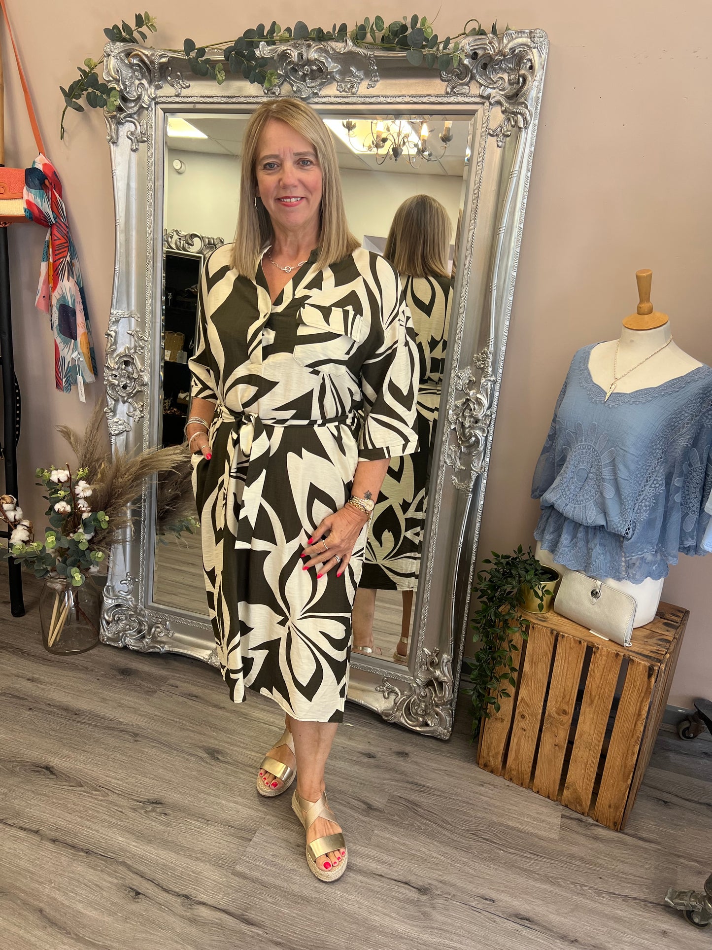 Abstract Floral Tie Dress