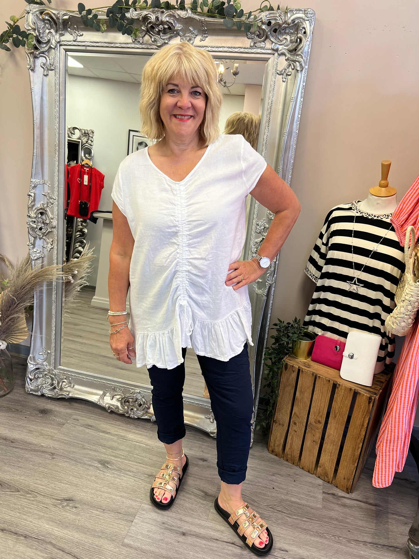 Ruched Front Linen Mix Top