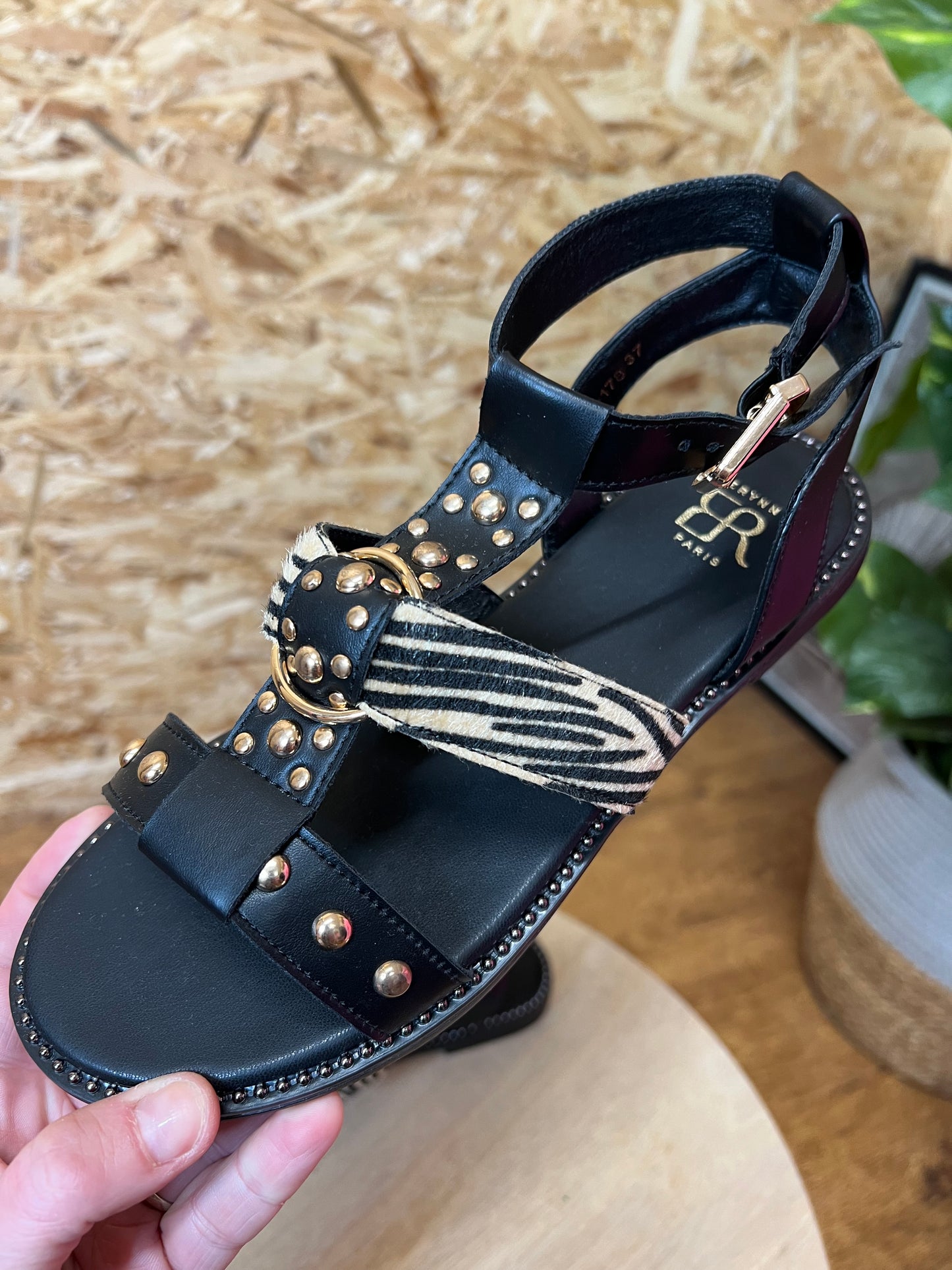 Zebra Gold Stud Sandals