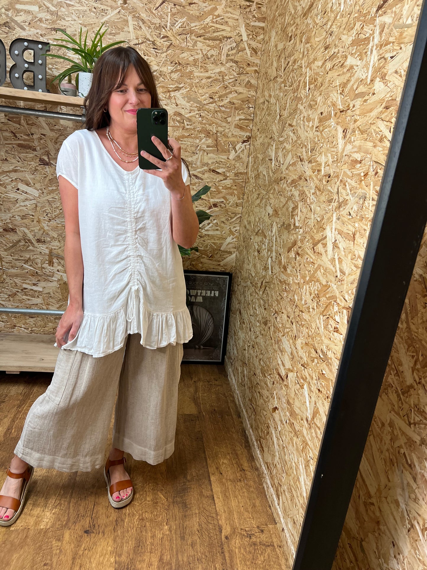 Ruched Front Linen Mix Top