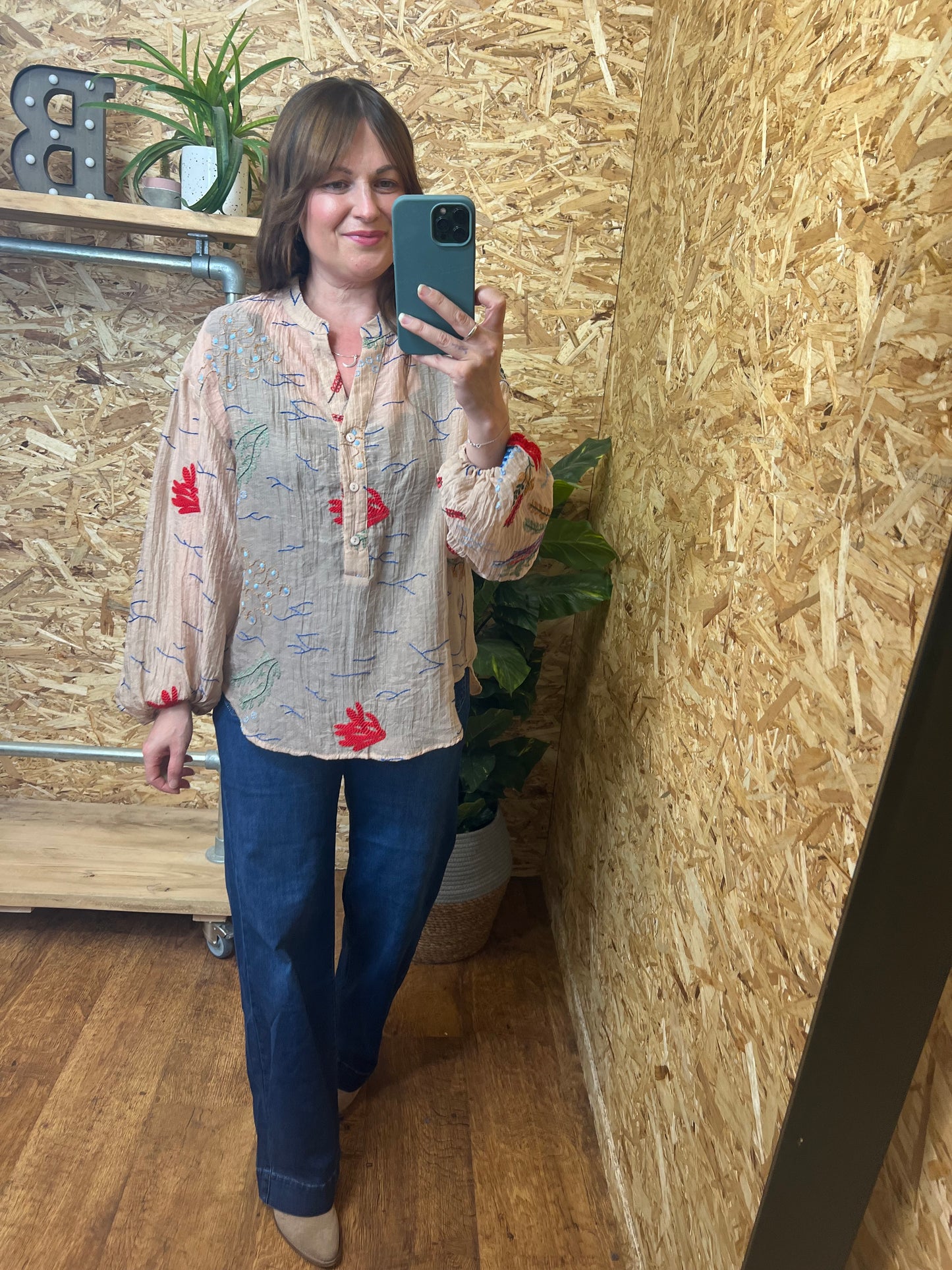 Coral Embroidered Shirt