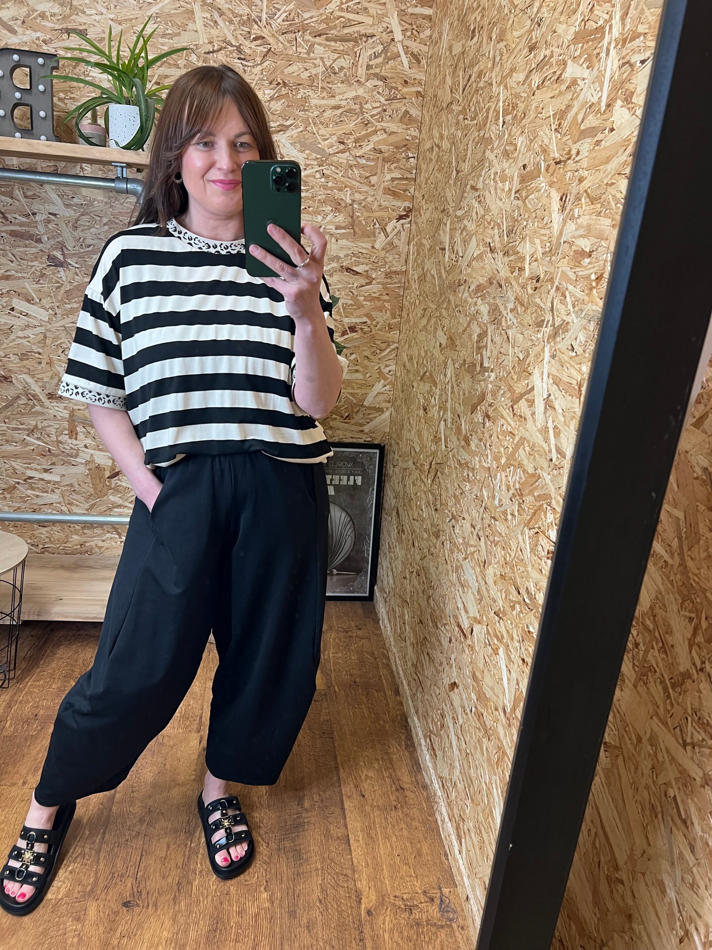 Leopard Trim Stripe Top