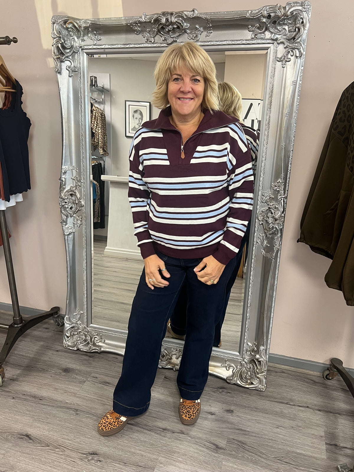 Stripe Half Zip Knit