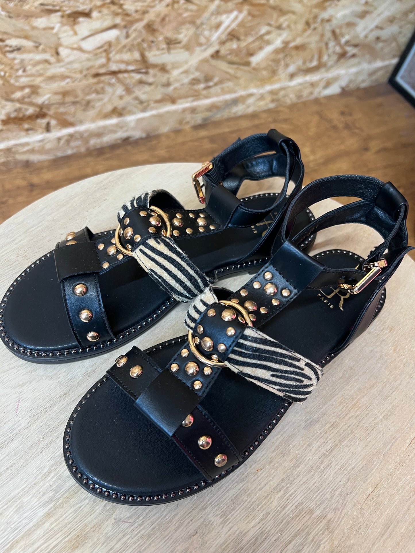 Zebra Gold Stud Sandals