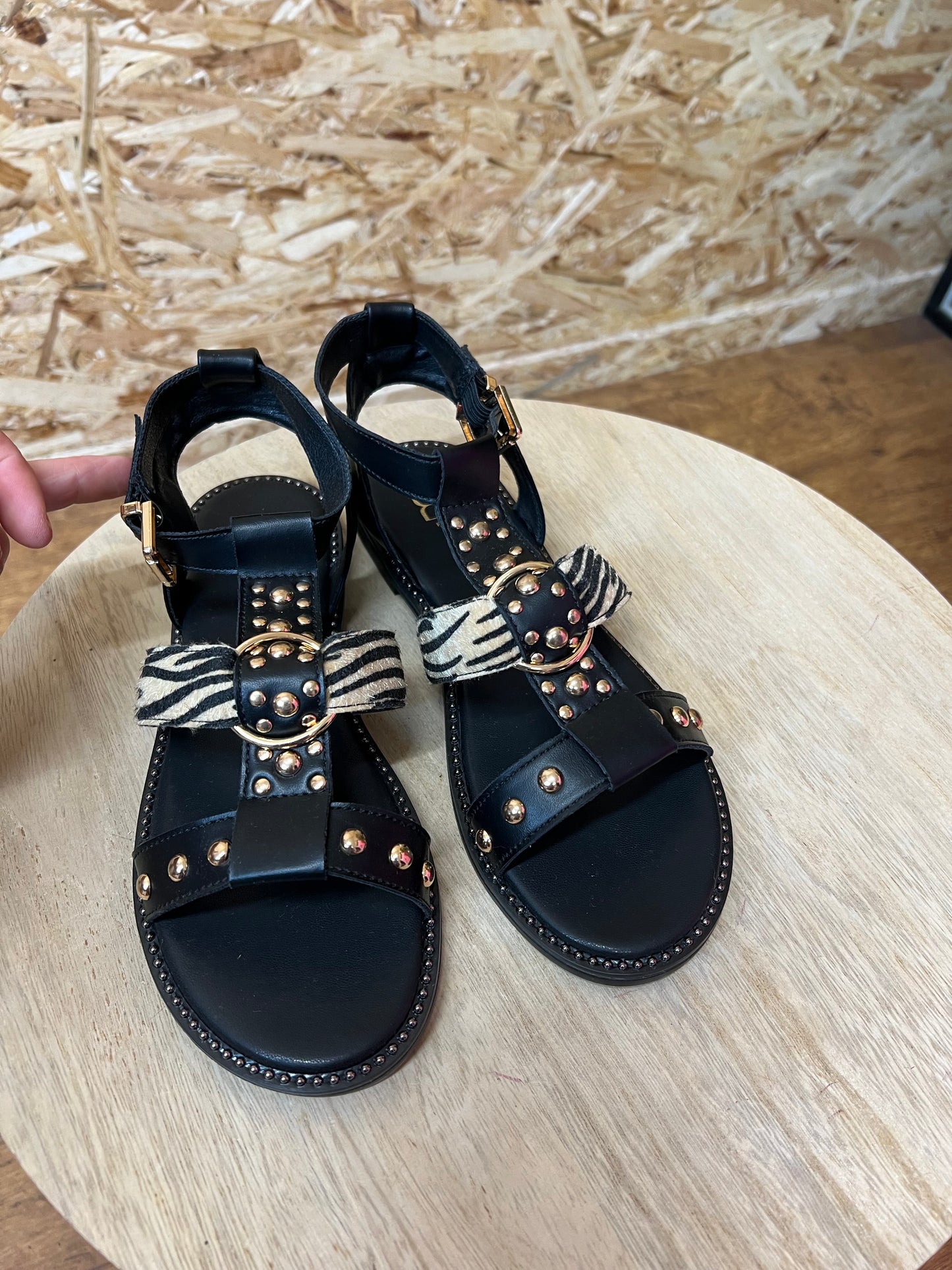 Zebra Gold Stud Sandals