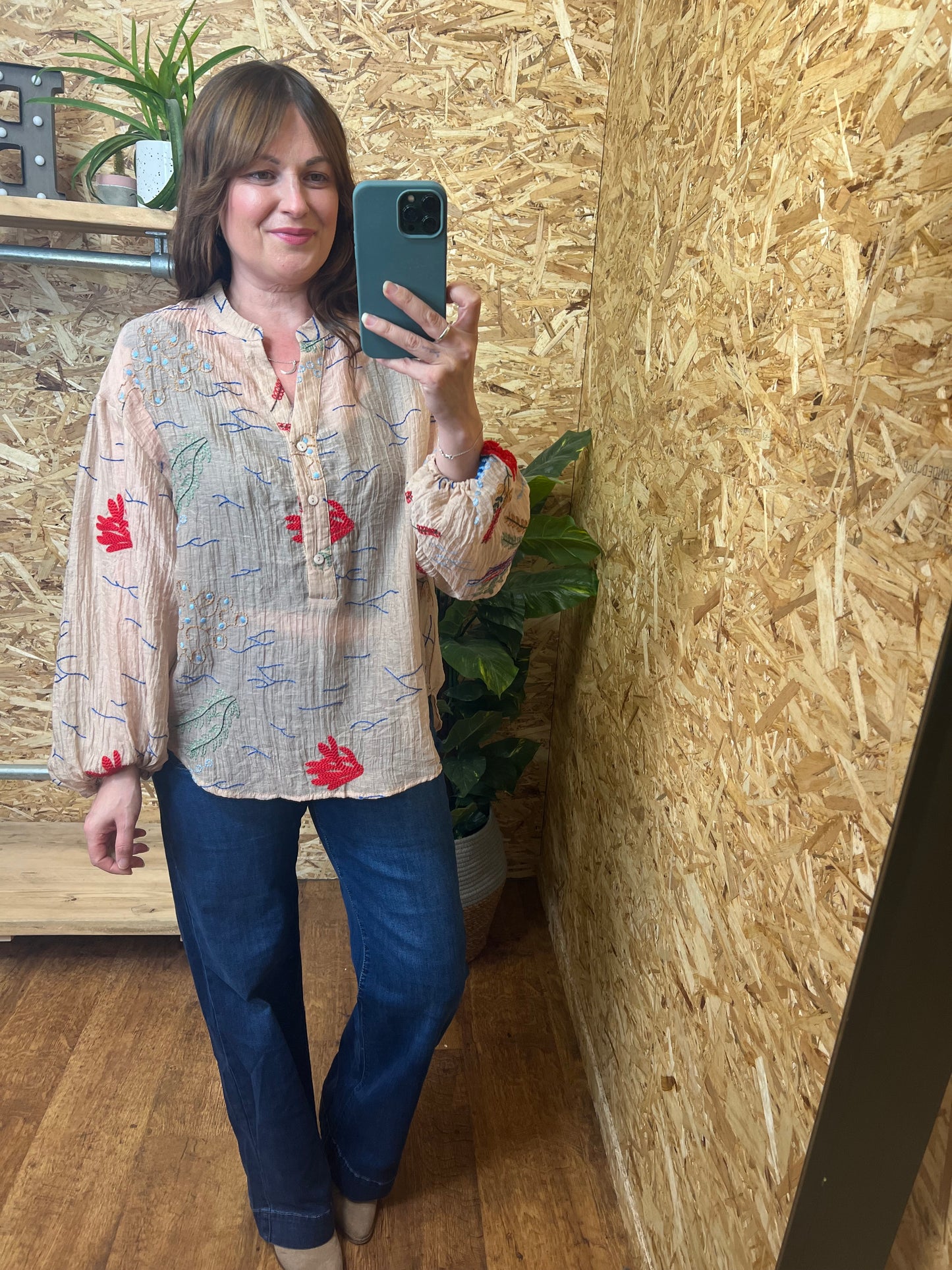 Coral Embroidered Shirt