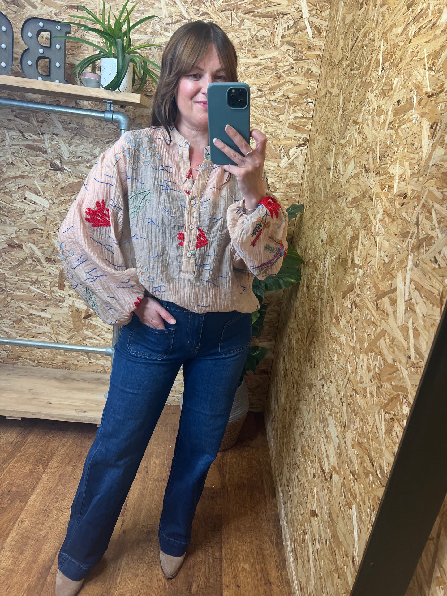 Coral Embroidered Shirt