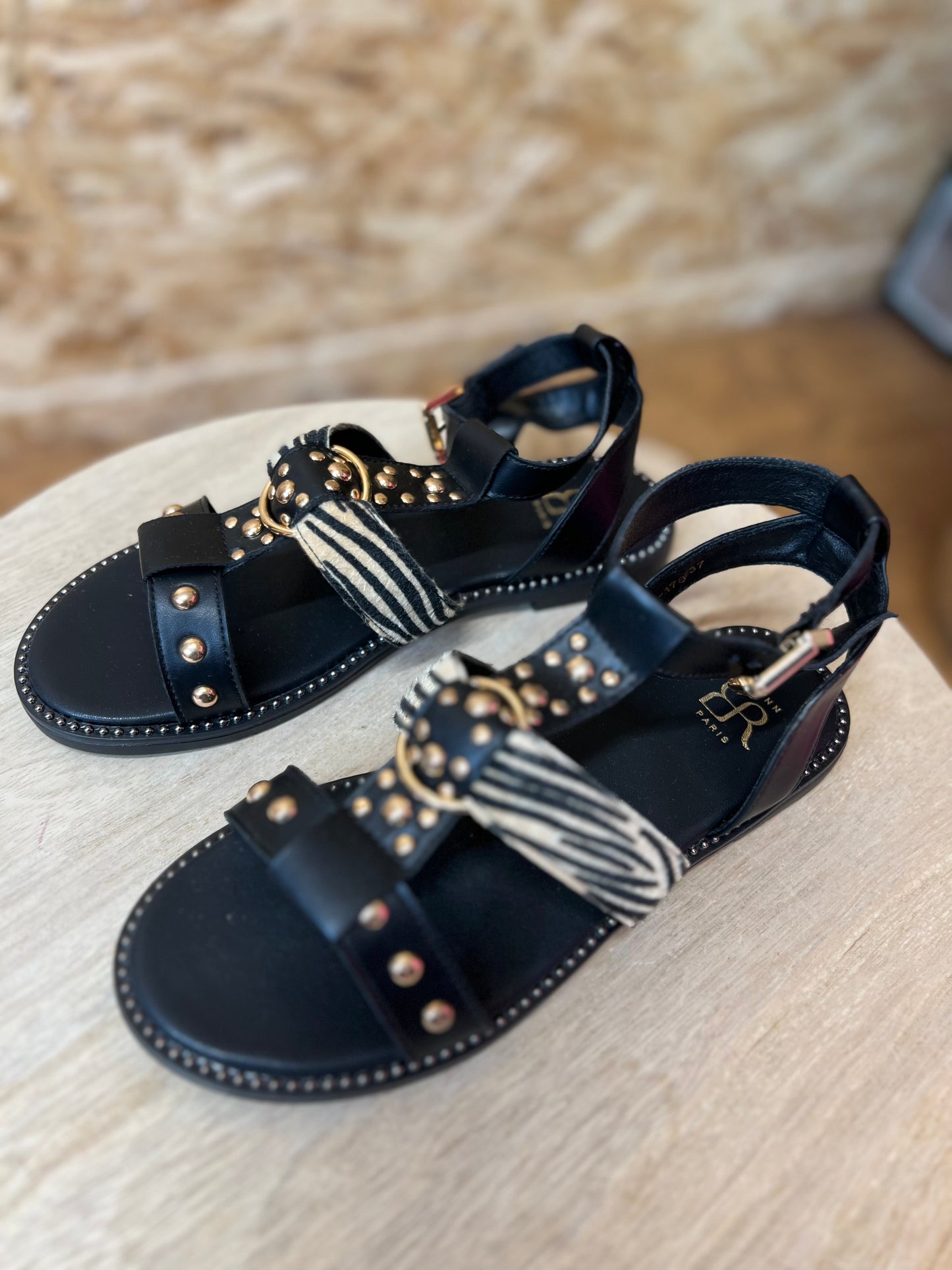 Zebra Gold Stud Sandals