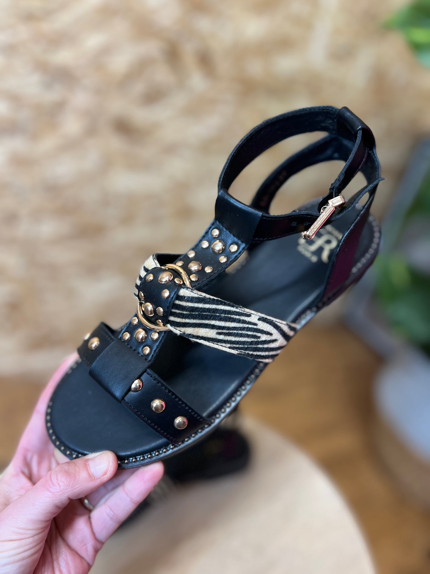 Zebra Gold Stud Sandals