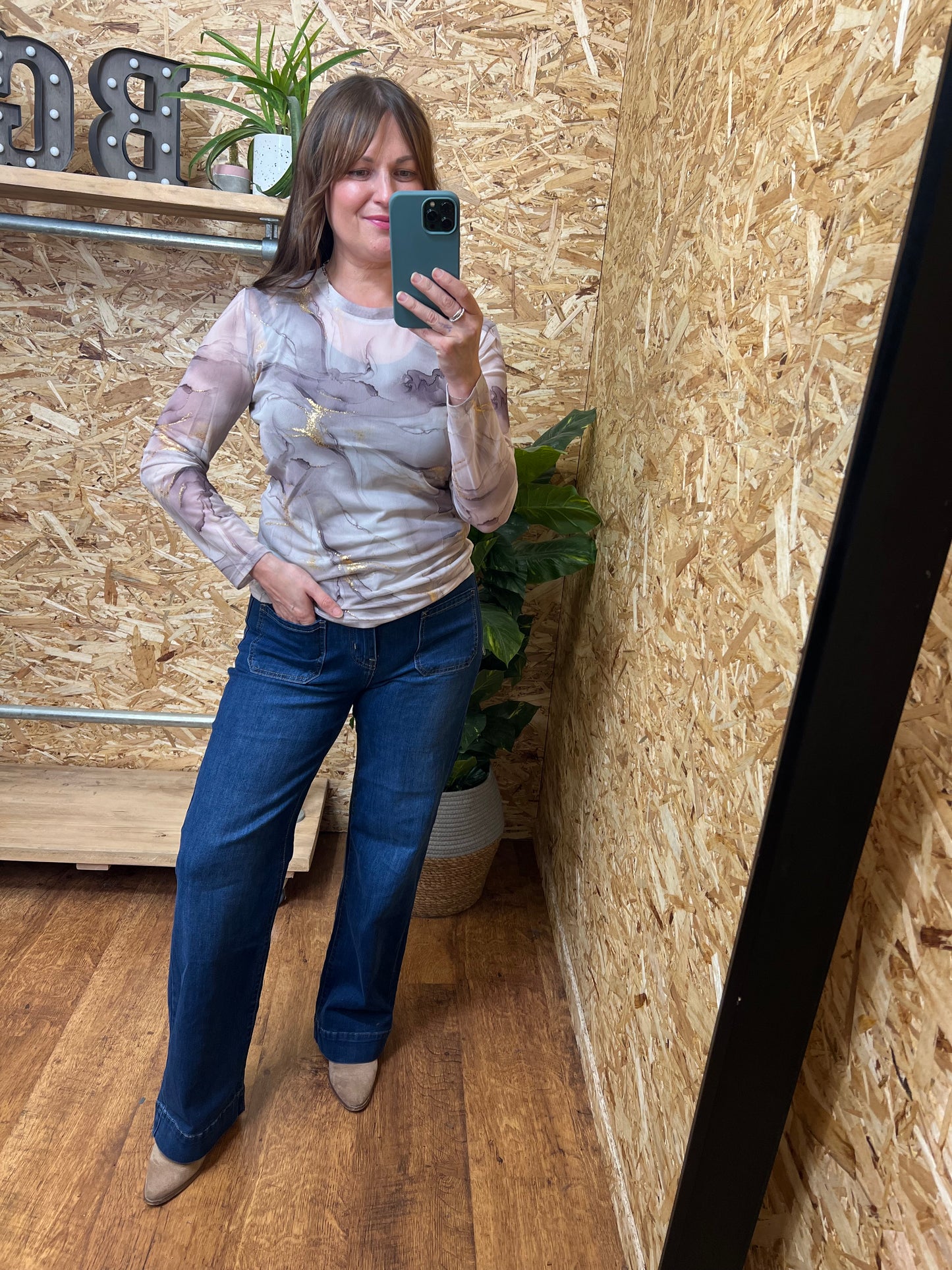 Gold Marble Mesh Top