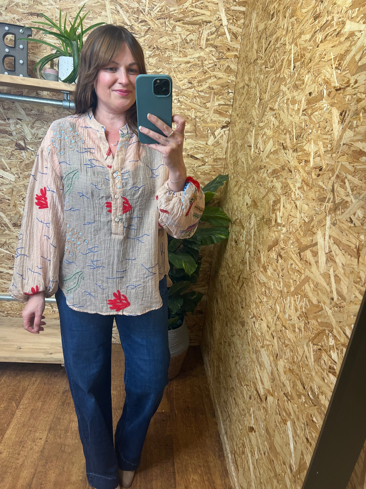 Coral Embroidered Shirt