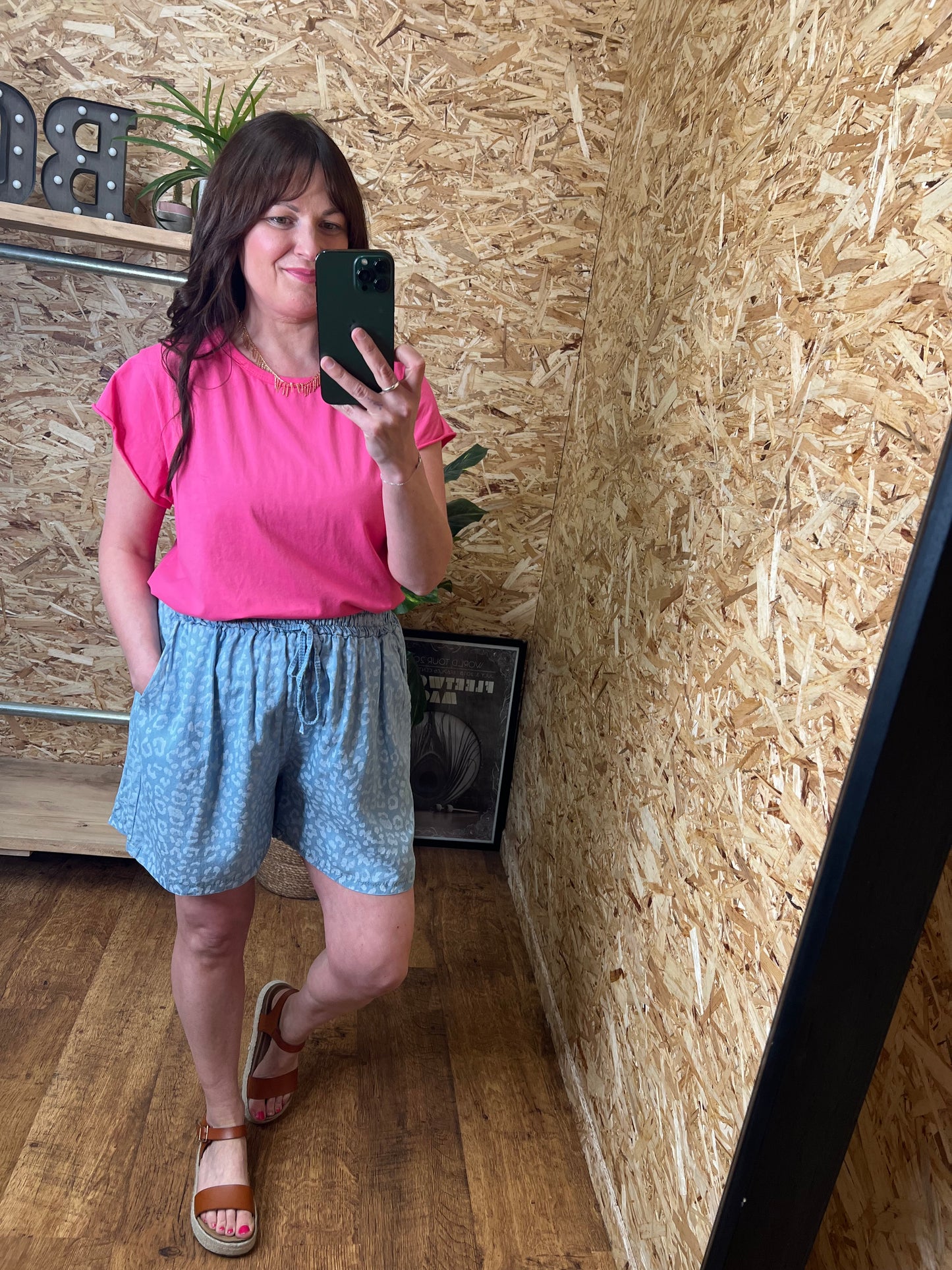Leopard Chambray Shorts