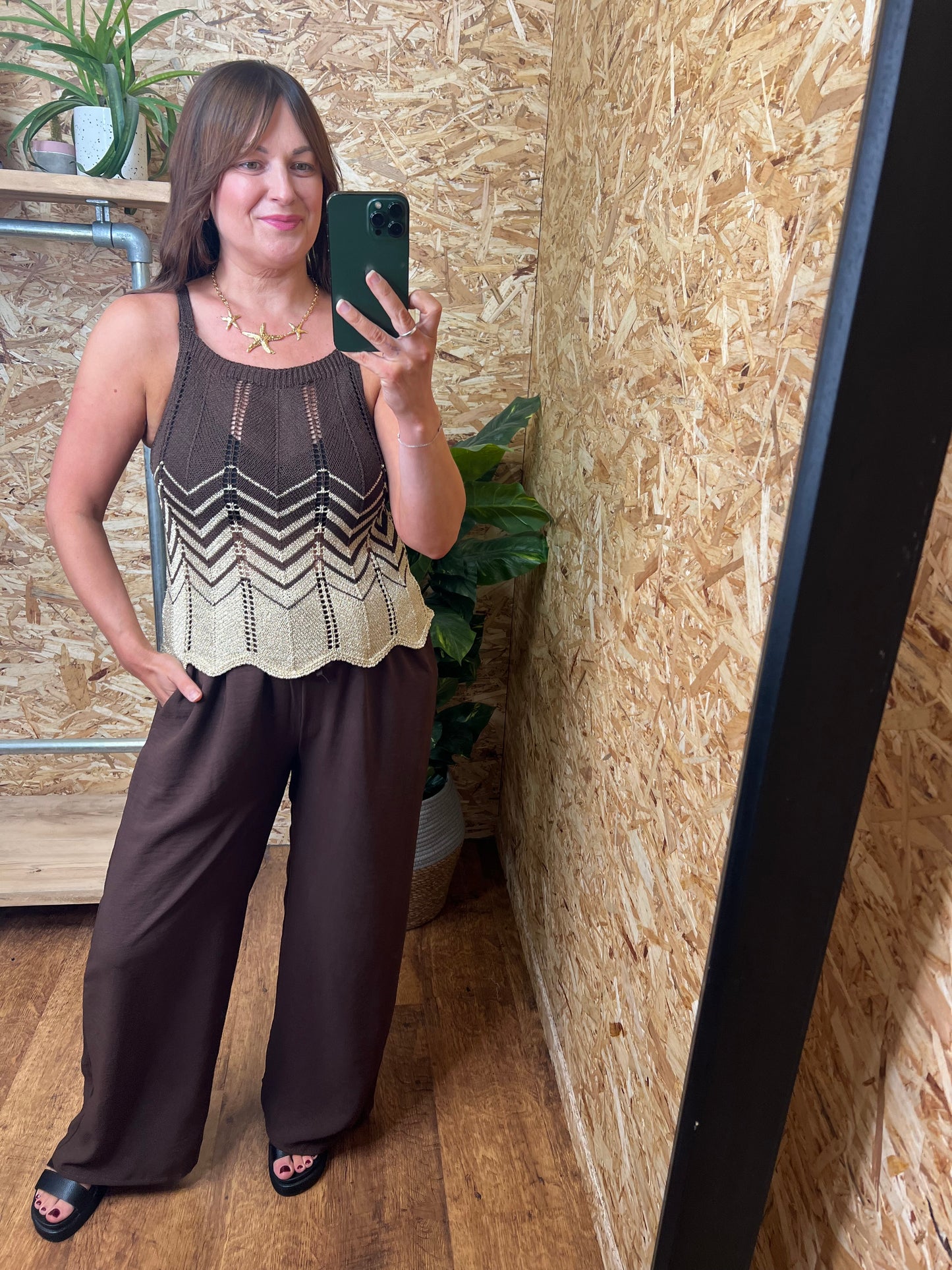 Gold Lurex Cami Chocolate