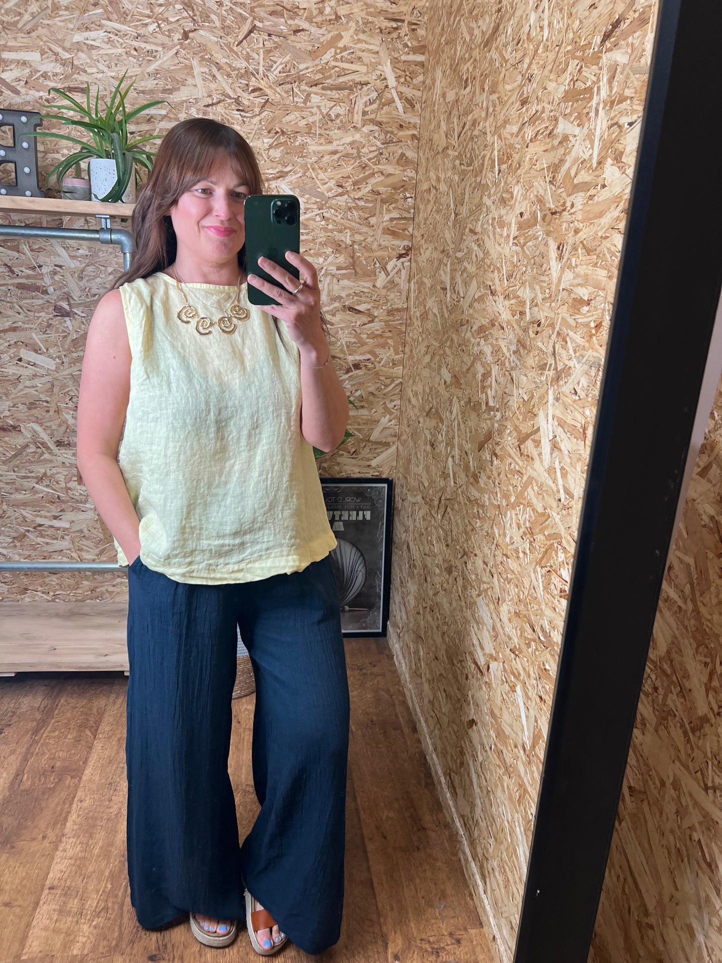 Linen Button Back Top