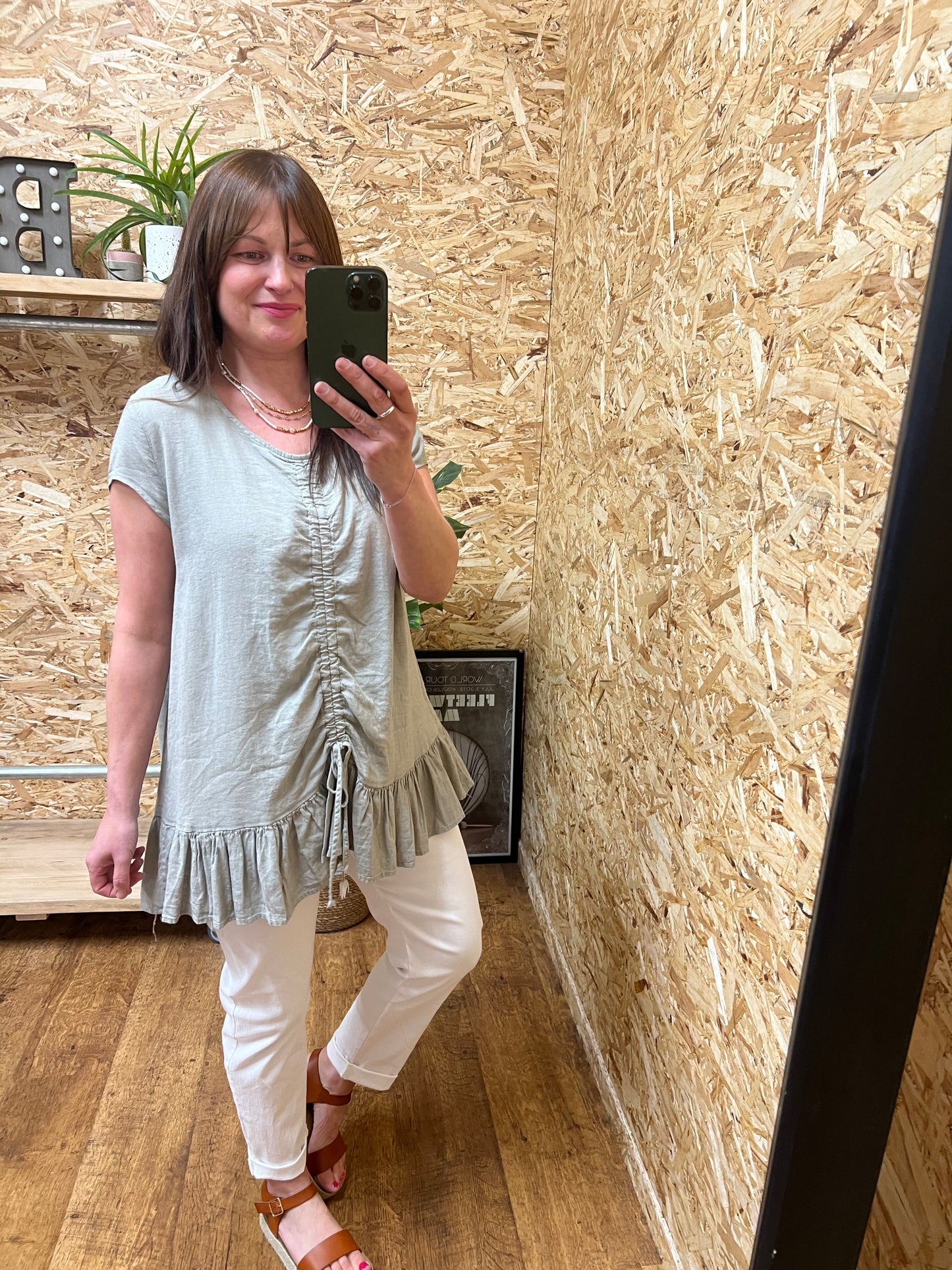 Ruched Front Linen Mix Top