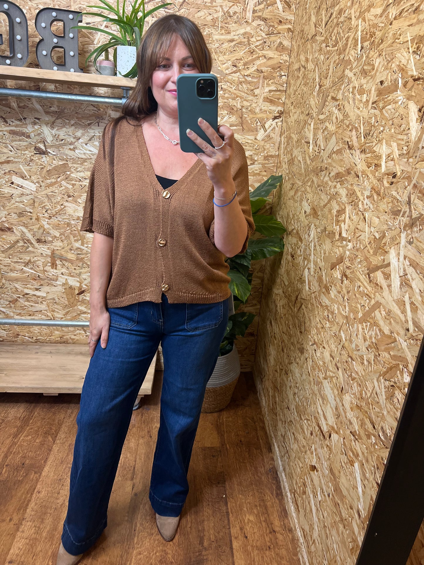 Gold Button Short Cardigan