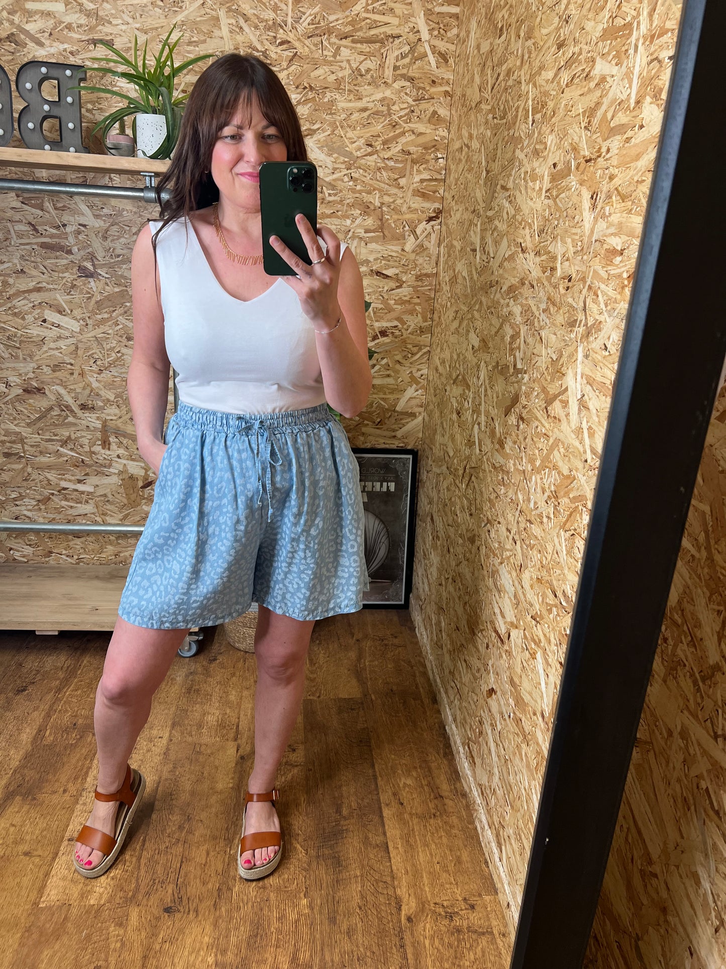 Leopard Chambray Shorts