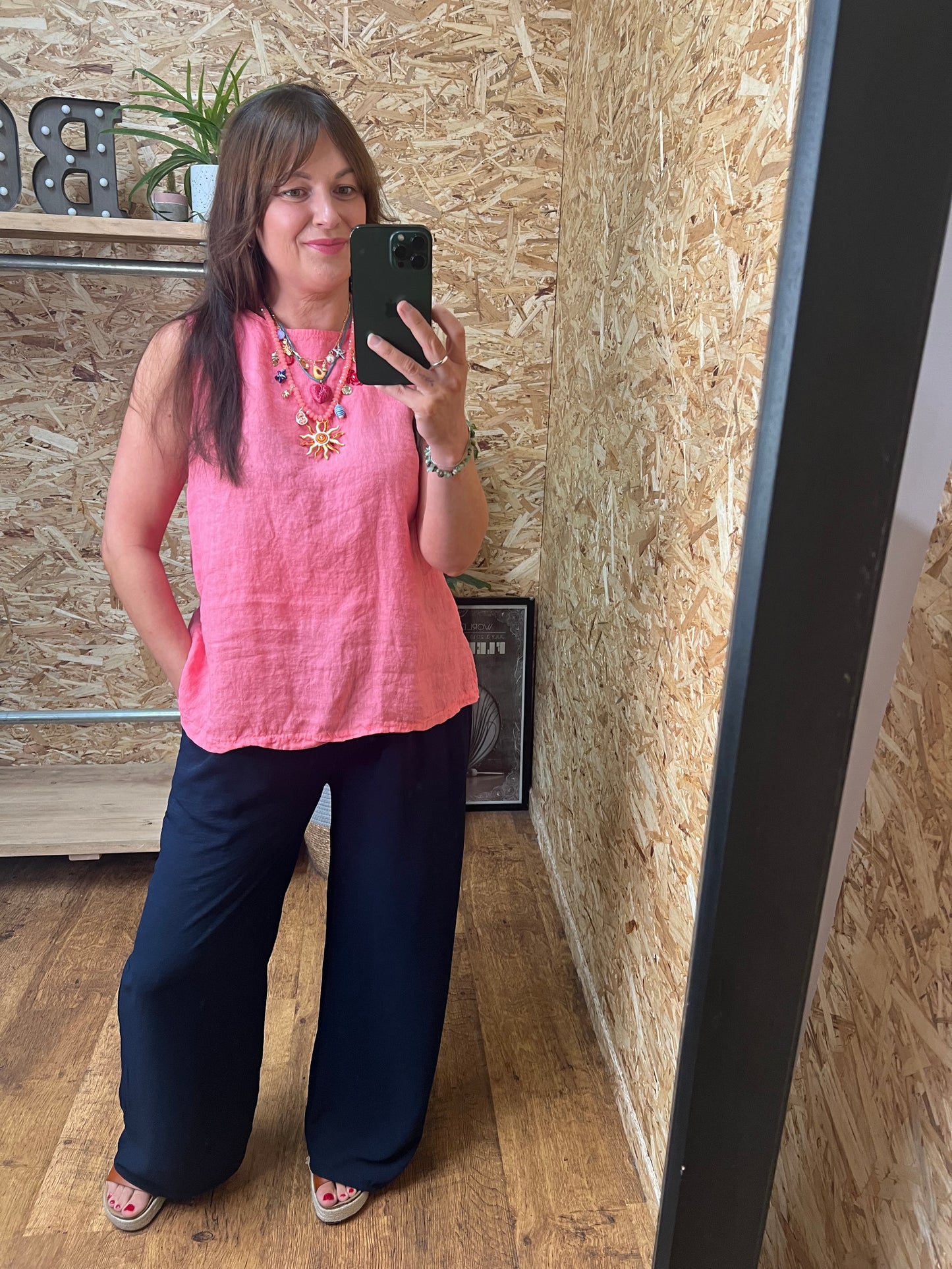 Linen Button Back Top
