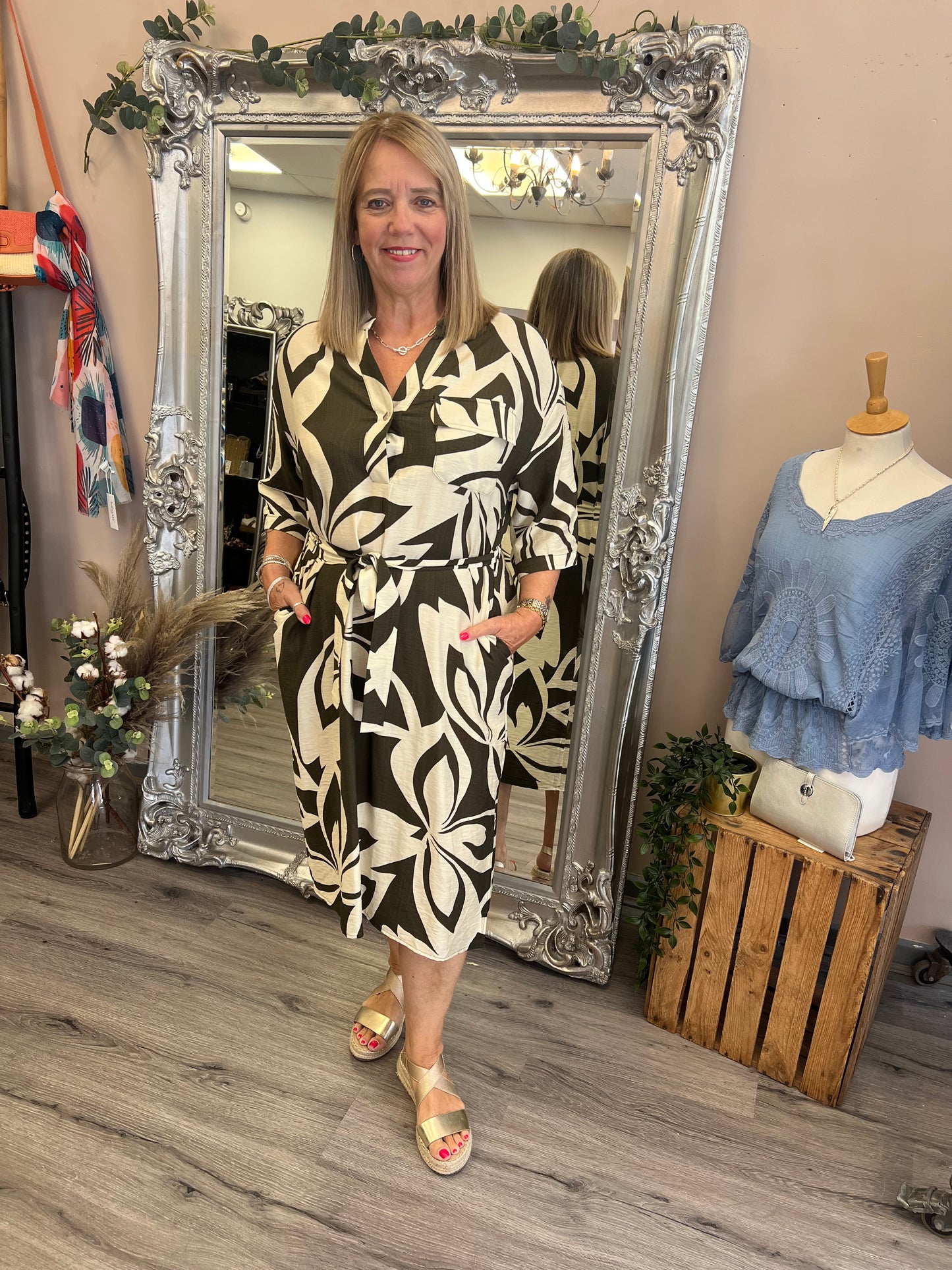 Abstract Floral Tie Dress
