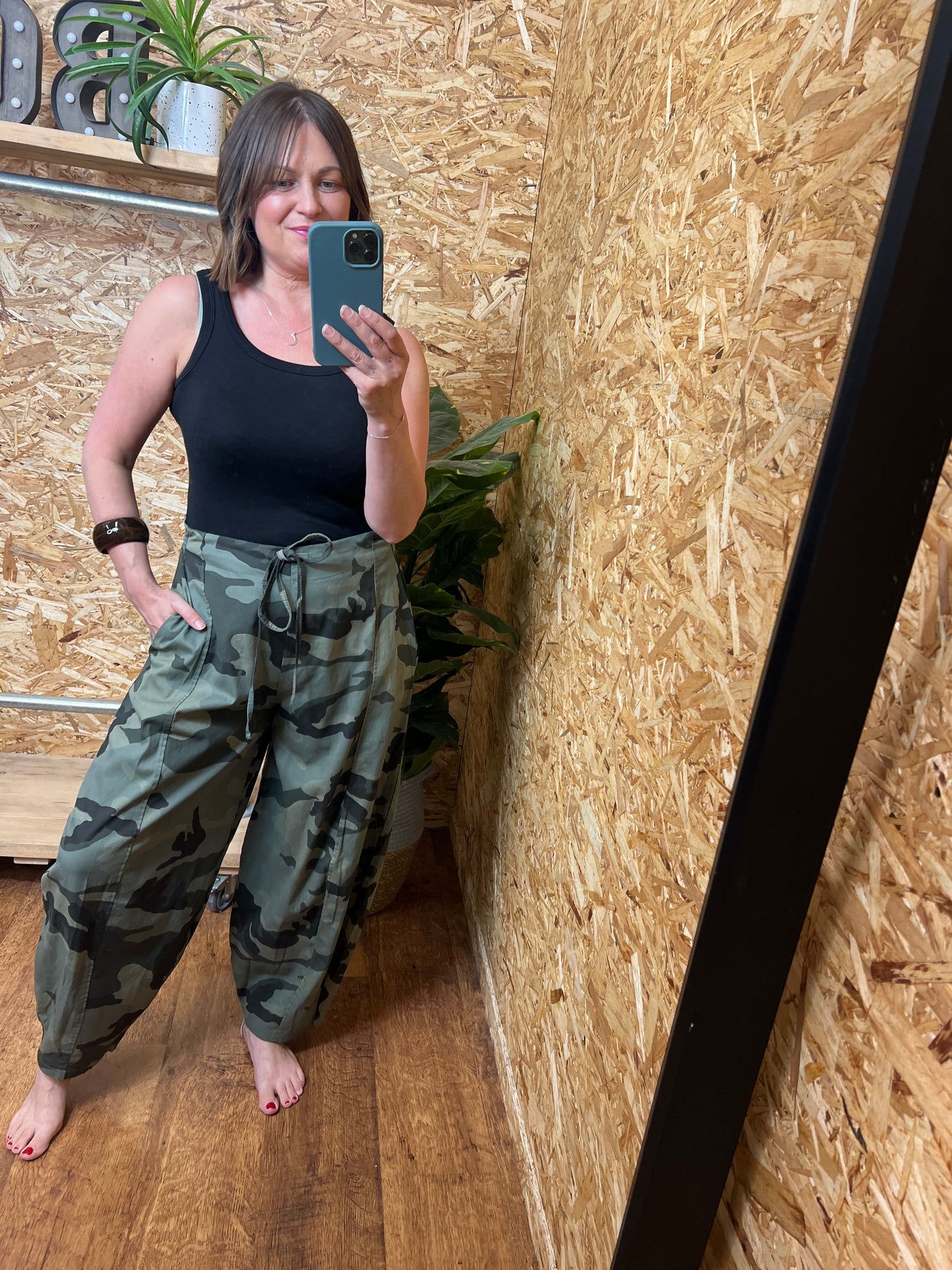 Camo Barrel Leg Trousers