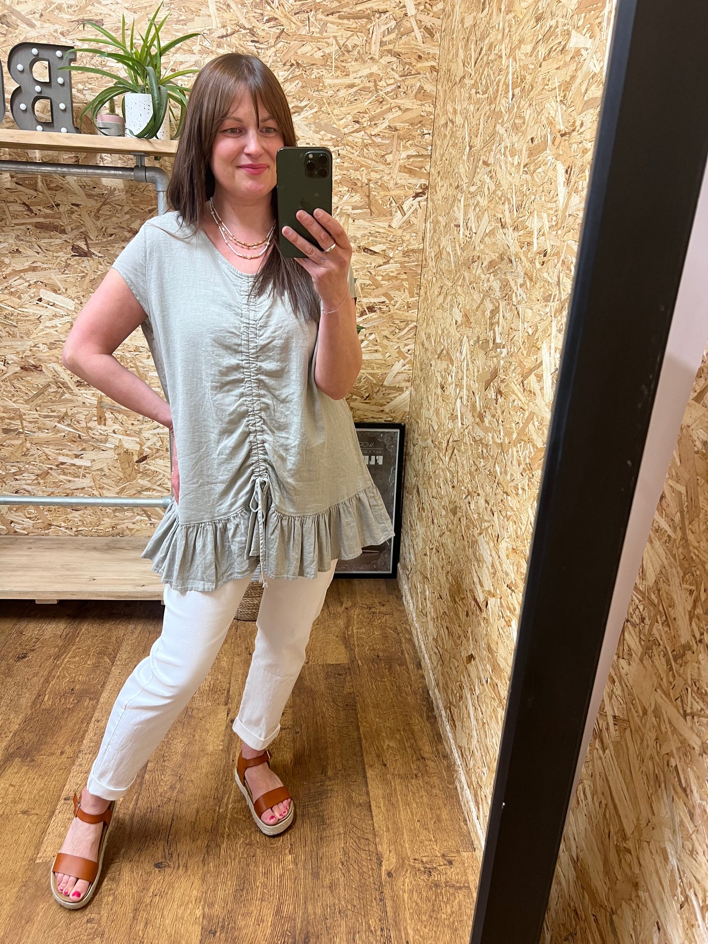 Ruched Front Linen Mix Top