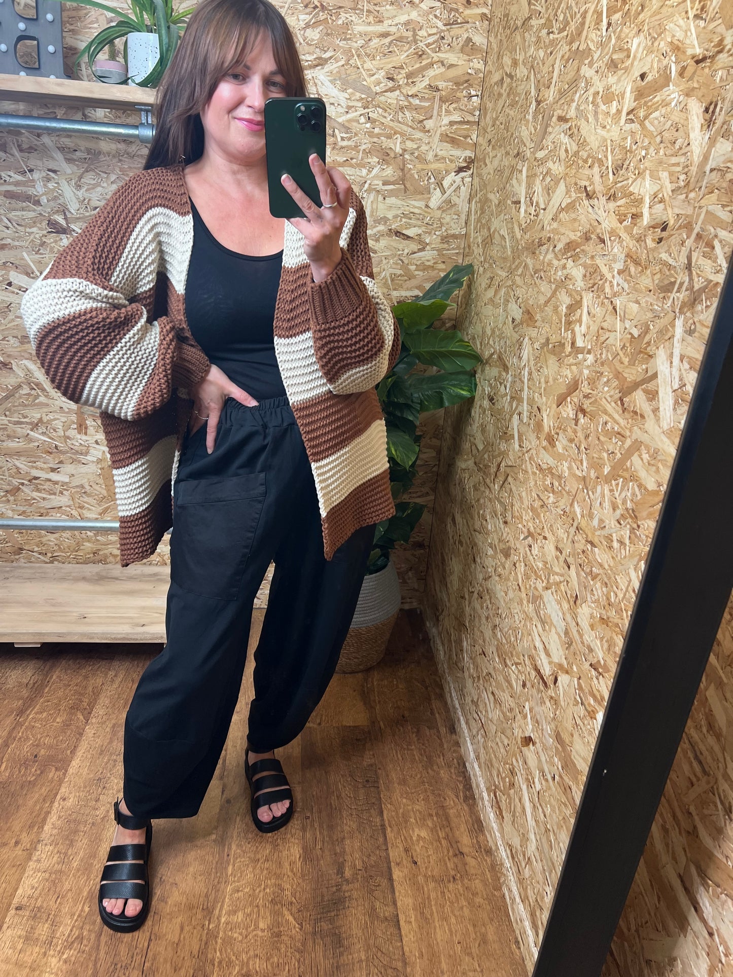 Chunky Stripe Cardigan - Chestnut/Cream